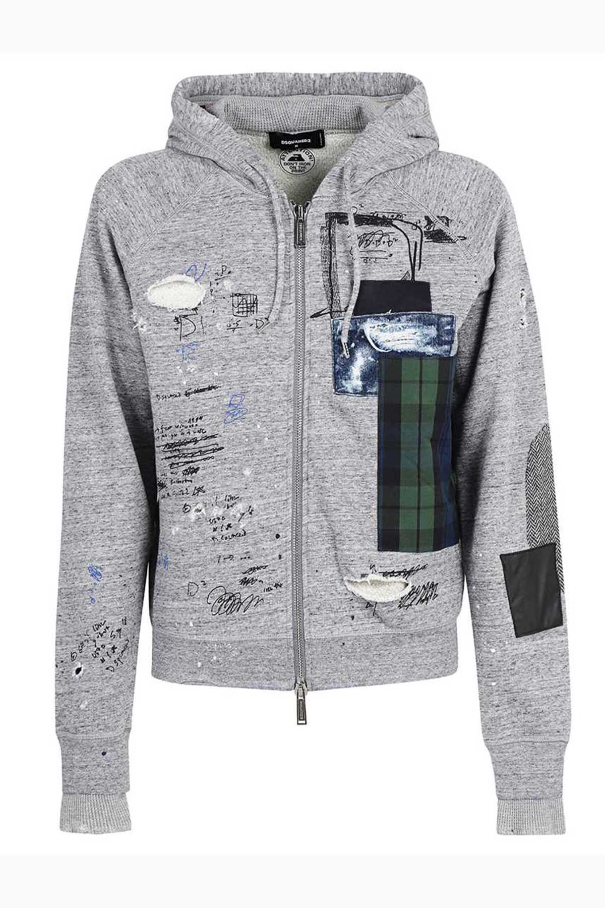Dsquared Fermuarlı Patchwork Sweatshirt Ceket-Libas Trendy Fashion Store