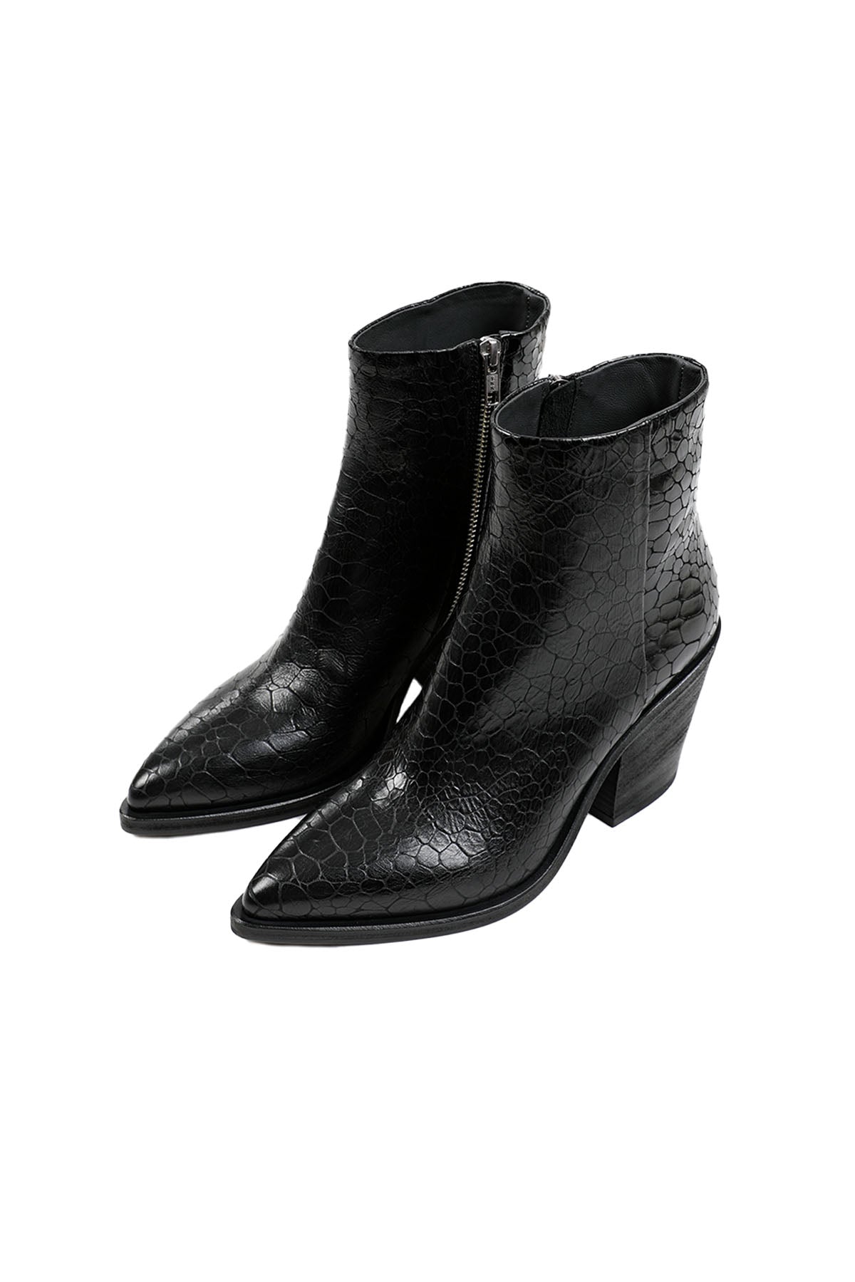 Fruit Krokodil Baskılı Kalın Topuklu Sivri Burun Deri Bot-Libas Trendy Fashion Store