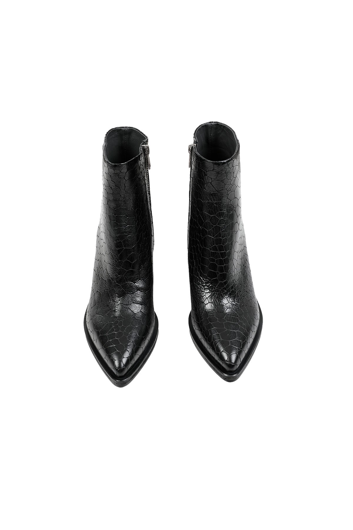 Fruit Krokodil Baskılı Kalın Topuklu Sivri Burun Deri Bot-Libas Trendy Fashion Store