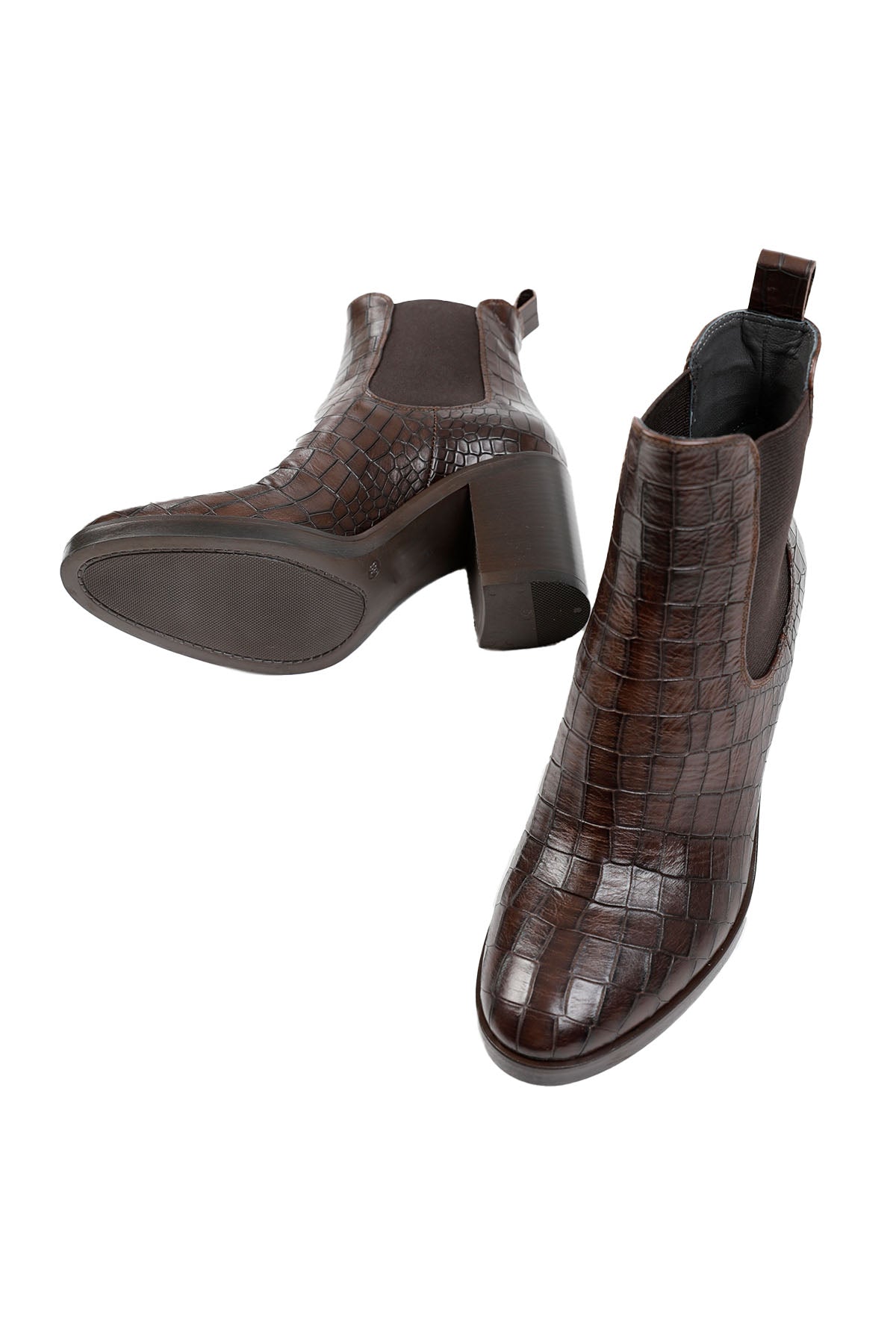 Fruit Kalın Topuklu Krokodil Baskılı Lastikli Deri Bot-Libas Trendy Fashion Store