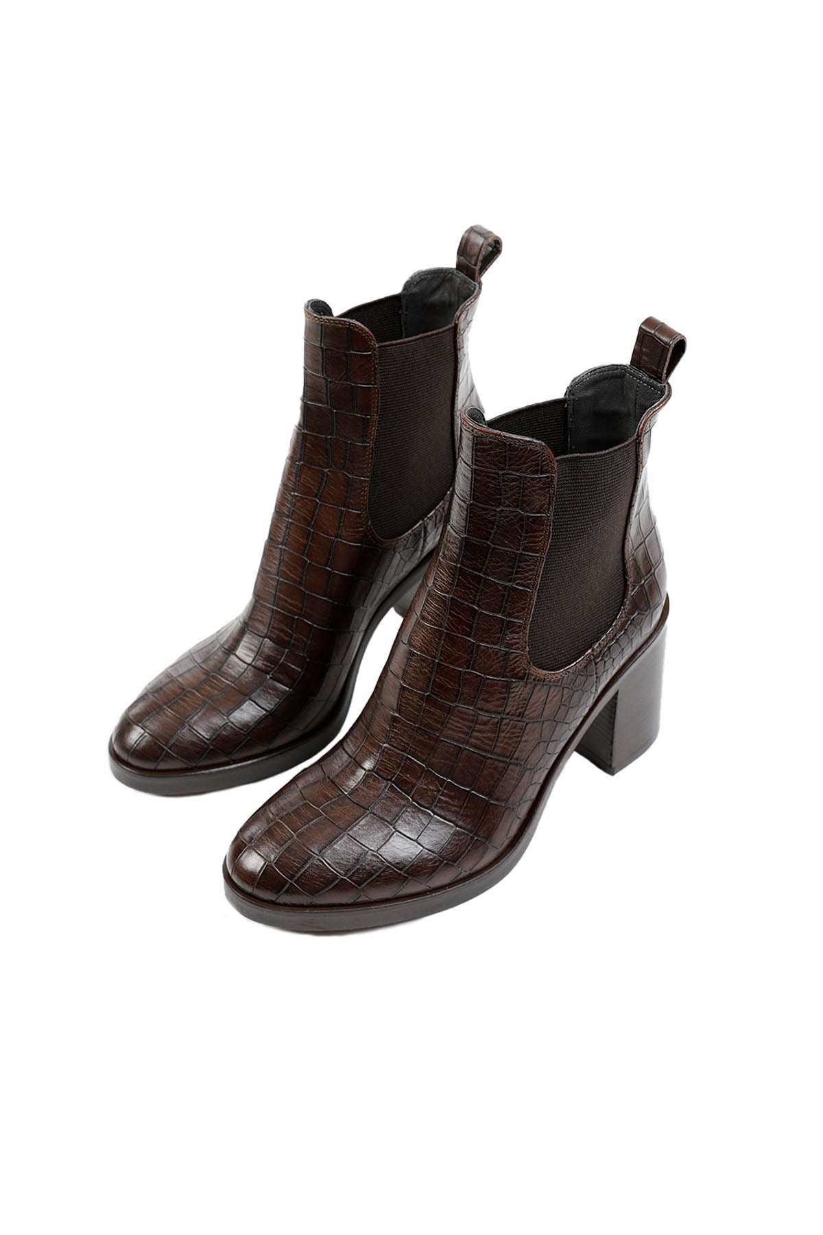 Fruit Kalın Topuklu Krokodil Baskılı Lastikli Deri Bot-Libas Trendy Fashion Store