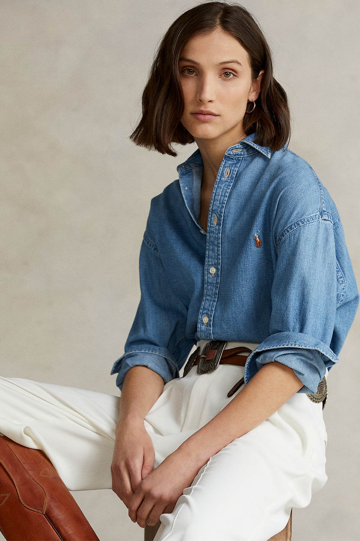 Polo Ralph Lauren Custom Fit Crop Denim Gömlek-Libas Trendy Fashion Store