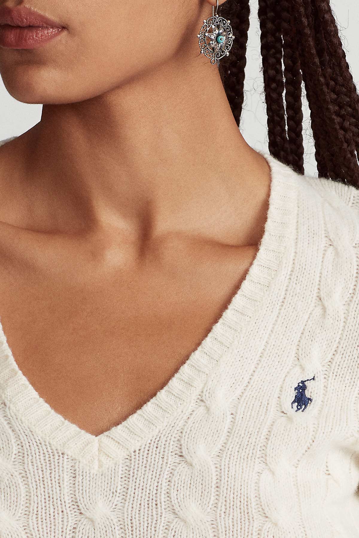 Polo Ralph Lauren Kaşmirli V Yaka Saç Örgü Triko-Libas Trendy Fashion Store