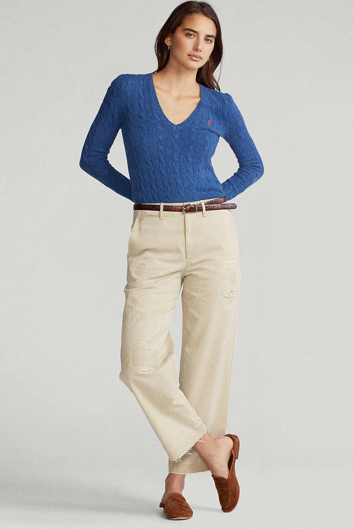 Polo Ralph Lauren Kaşmirli V Yaka Saç Örgü Triko-Libas Trendy Fashion Store