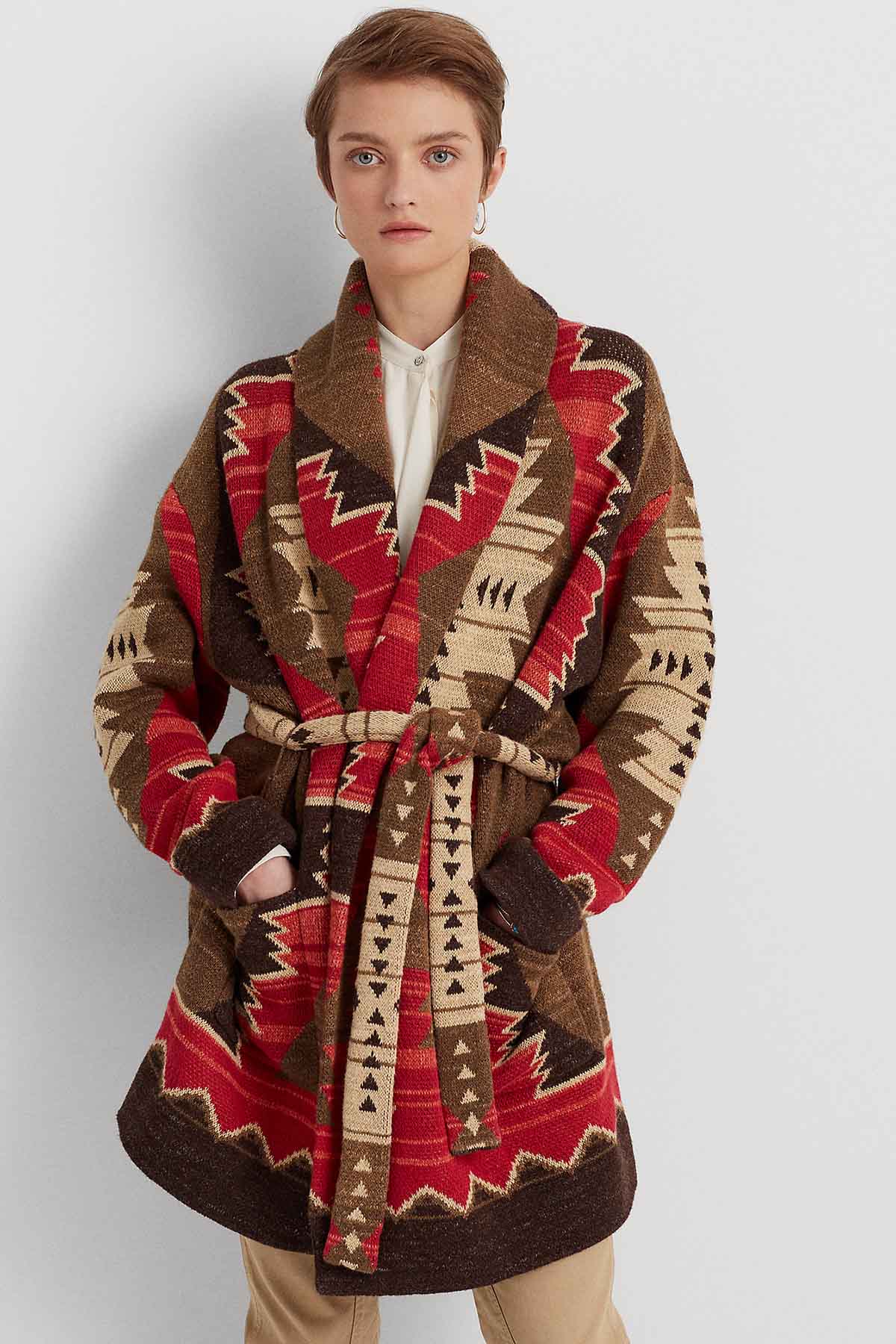 Polo Ralph Lauren Şal Yaka Etnik Desenli Triko Ceket-Libas Trendy Fashion Store