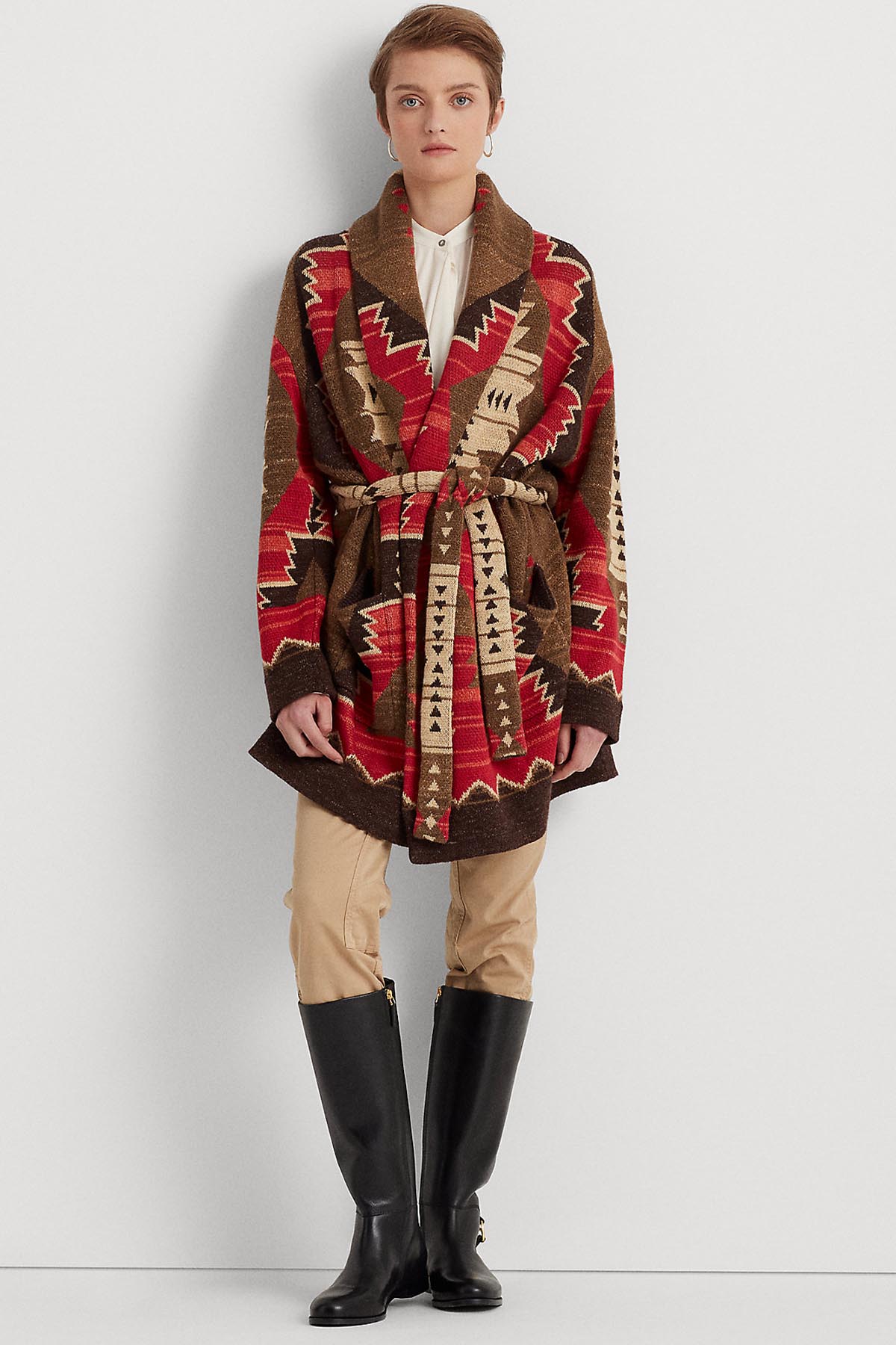 Polo Ralph Lauren Şal Yaka Etnik Desenli Triko Ceket-Libas Trendy Fashion Store