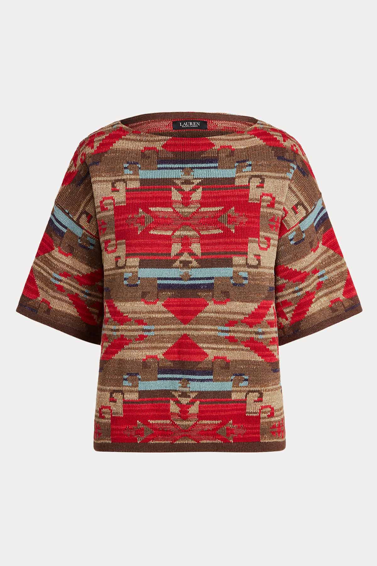 Polo Ralph Lauren Kayık Yaka Etnik Desenli Boxy Fit Triko-Libas Trendy Fashion Store