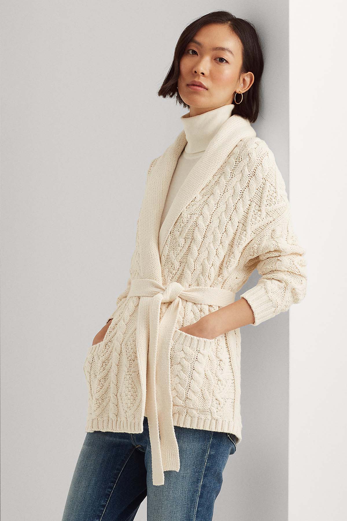 Polo Ralph Lauren Saç Örgü Belden Kuşaklı Triko Ceket-Libas Trendy Fashion Store