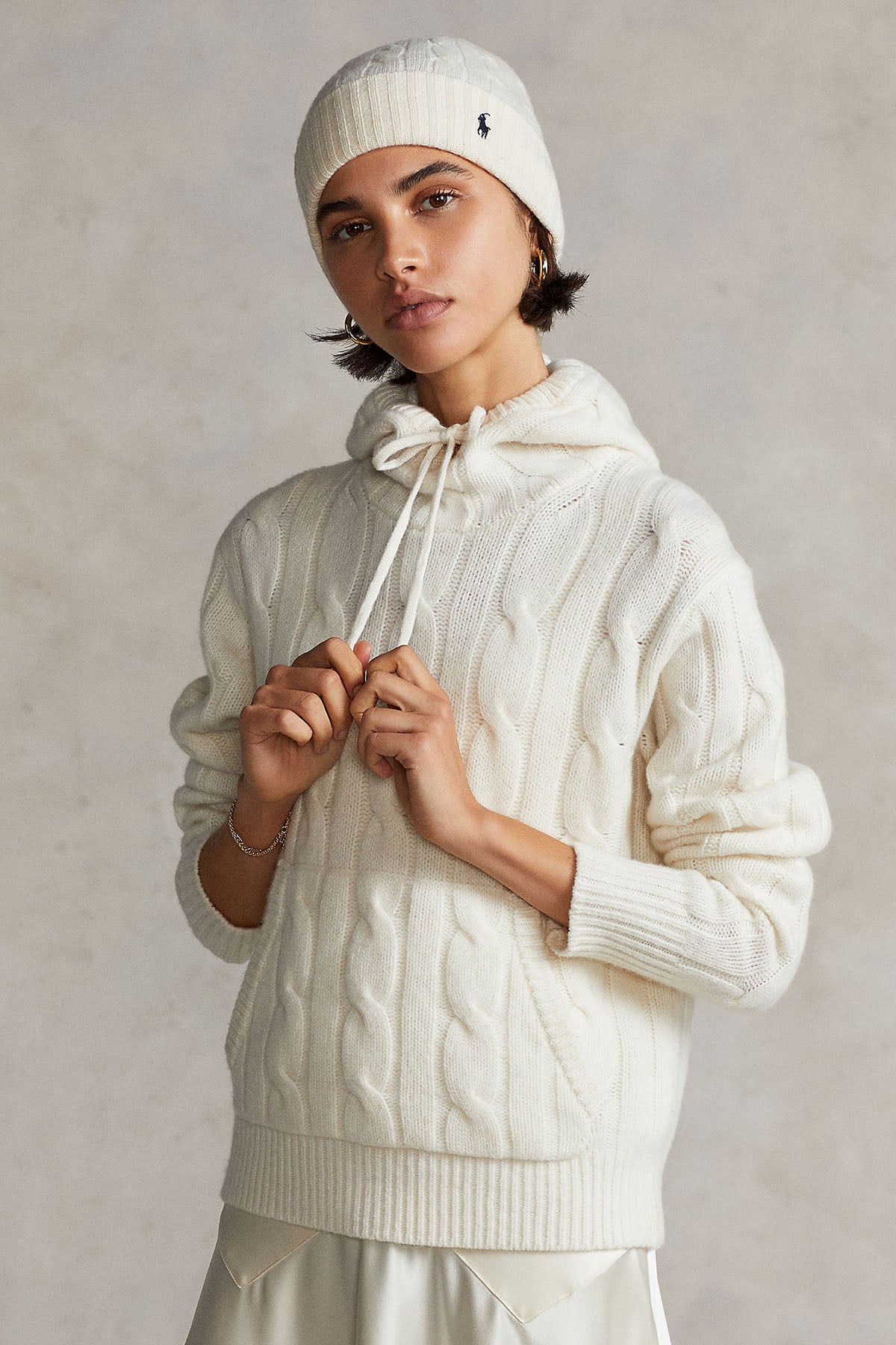 Polo Ralph Lauren Kaşmirli Kapüşonlu Saç Örgü Yün Triko-Libas Trendy Fashion Store