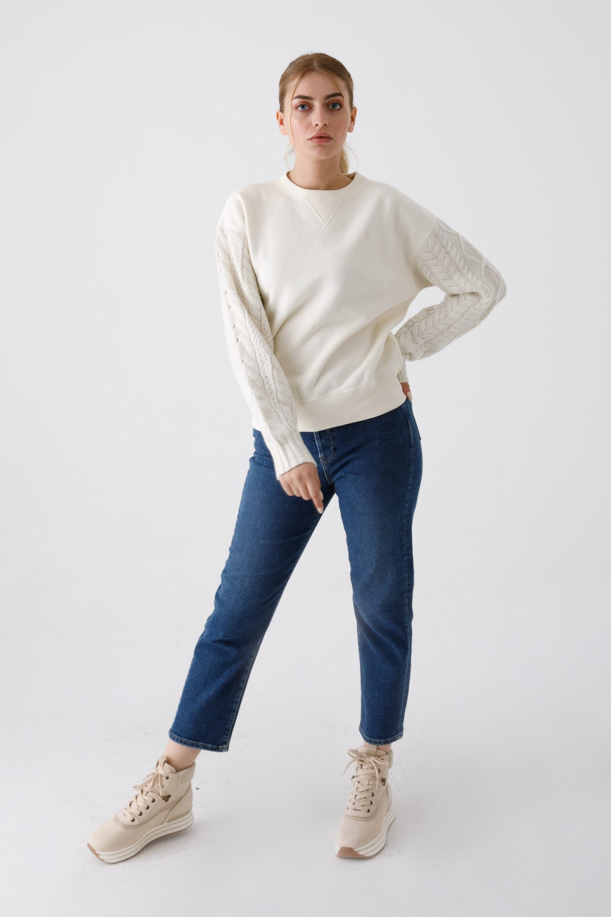 Polo Ralph Lauren Kolları Saç Örgü Sweatshirt-Libas Trendy Fashion Store