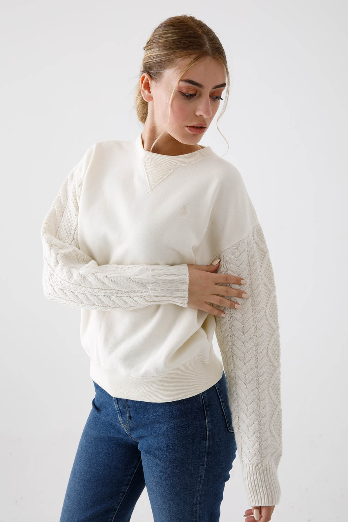 Polo Ralph Lauren Kolları Saç Örgü Sweatshirt-Libas Trendy Fashion Store