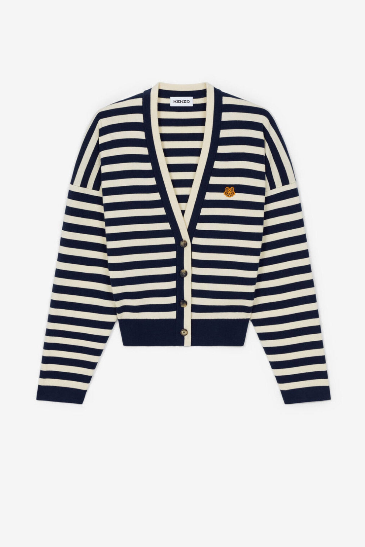 Kenzo V Yaka Kaplan Logolu Çizgili Triko Ceket-Libas Trendy Fashion Store