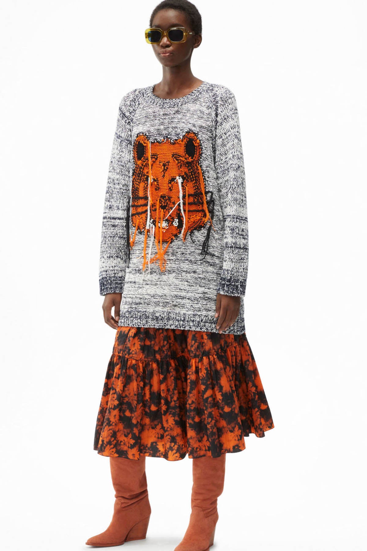 Kenzo Çift Taraflı Kaplan Logolu Örgü Yün Triko Elbise-Libas Trendy Fashion Store