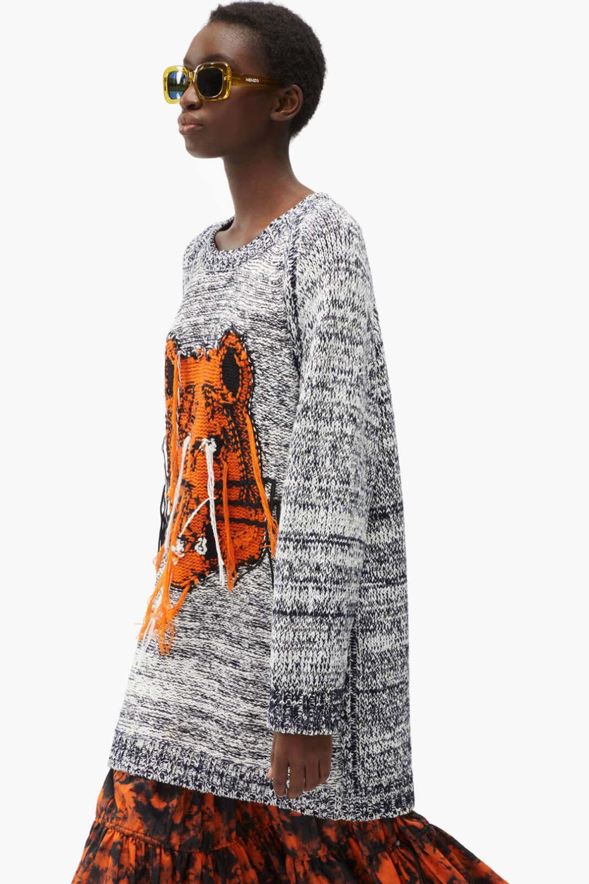 Kenzo Çift Taraflı Kaplan Logolu Örgü Yün Triko Elbise-Libas Trendy Fashion Store