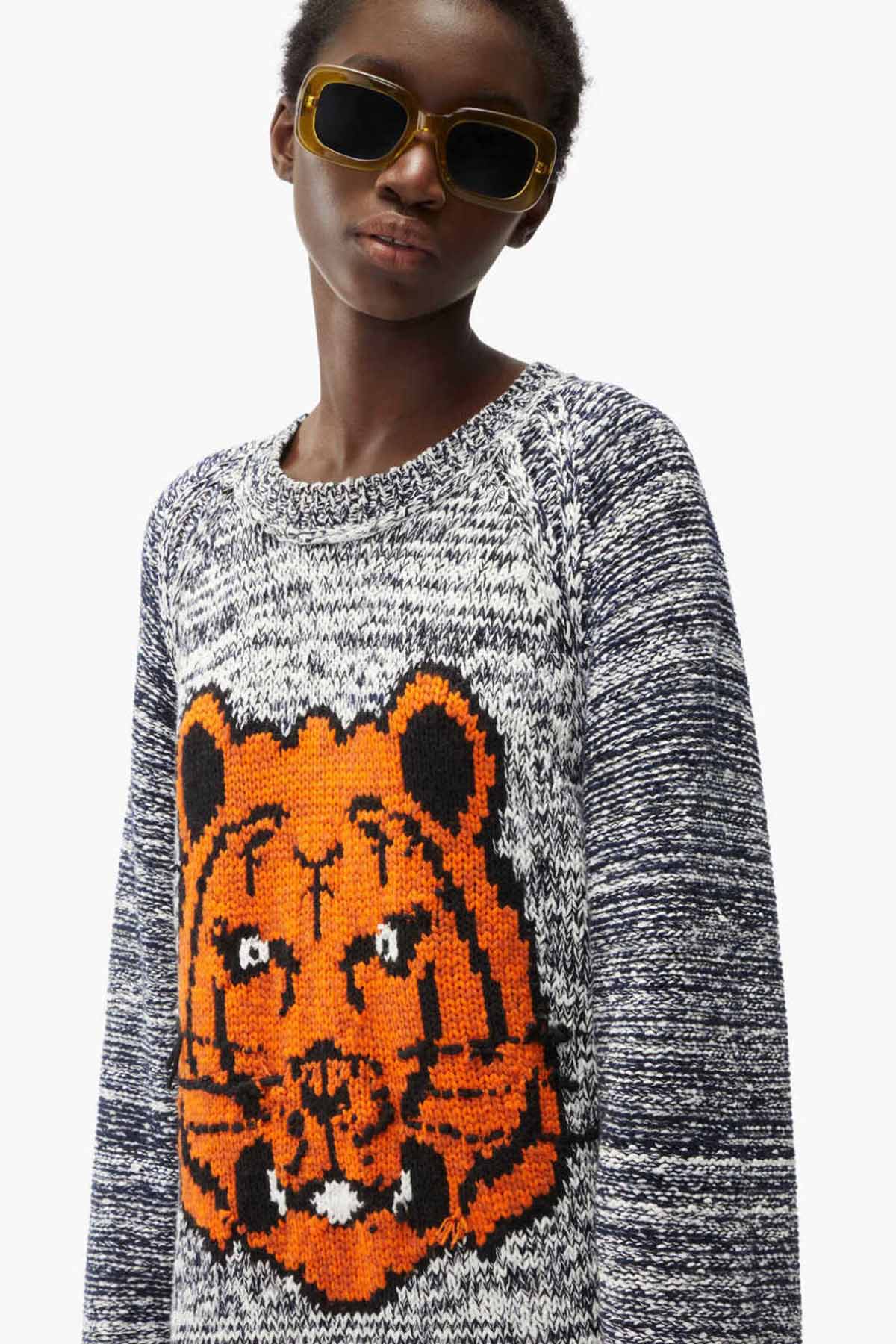 Kenzo Çift Taraflı Kaplan Logolu Örgü Yün Triko Elbise-Libas Trendy Fashion Store