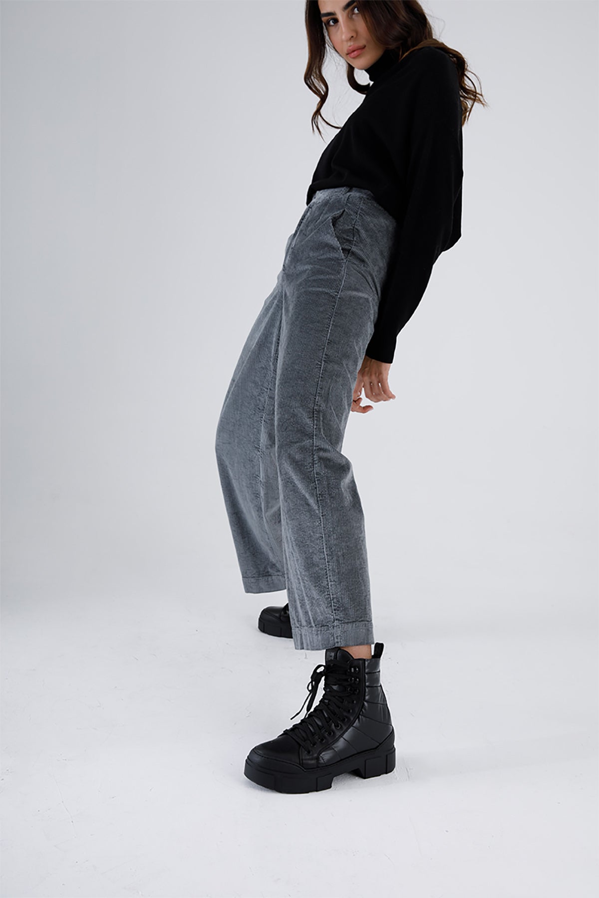 Transit Yüksek Bel Fitilli Kadife Pantolon-Libas Trendy Fashion Store