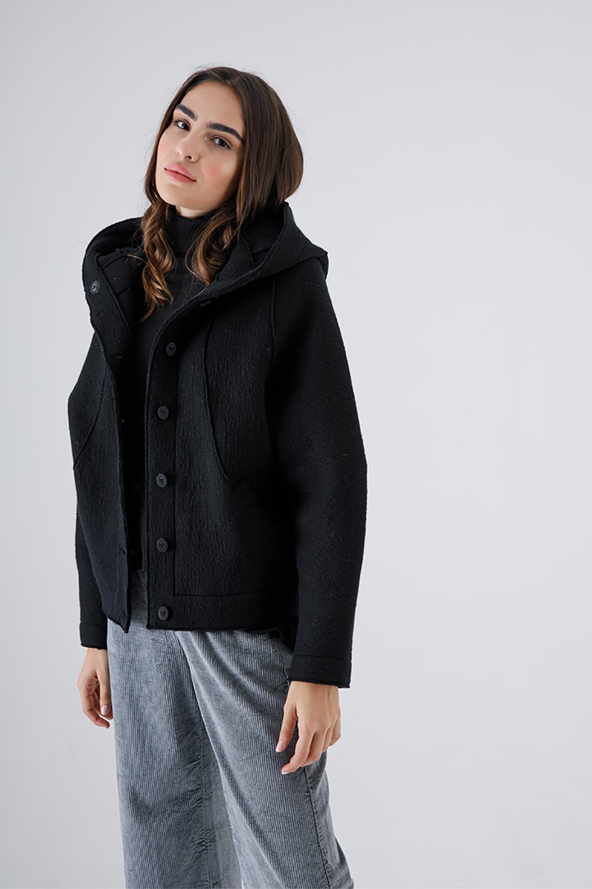 Transit Kapüşonlu Yün Ceket-Libas Trendy Fashion Store