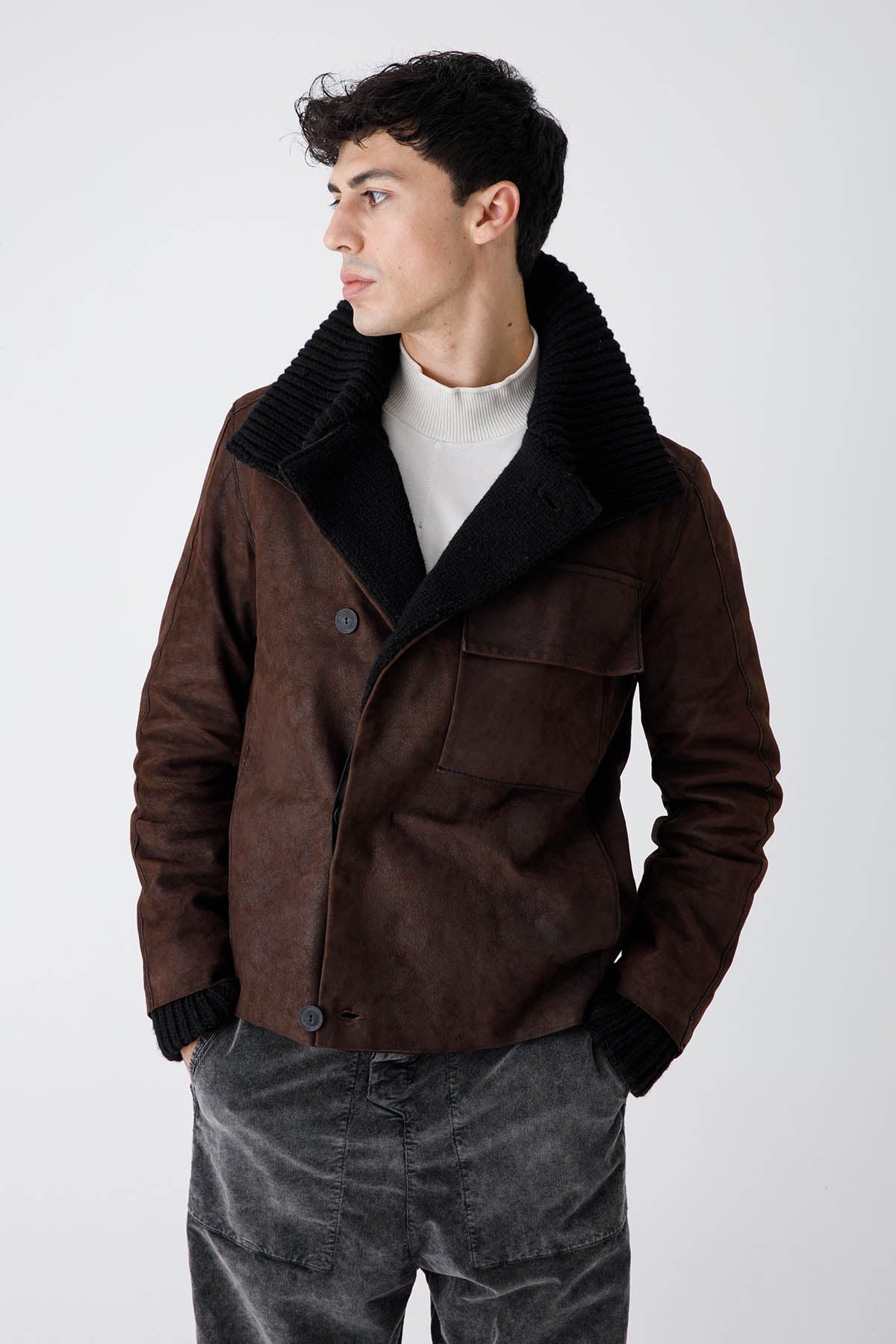 Transit Yün Detaylı Kruvaze Deri Ceket-Libas Trendy Fashion Store