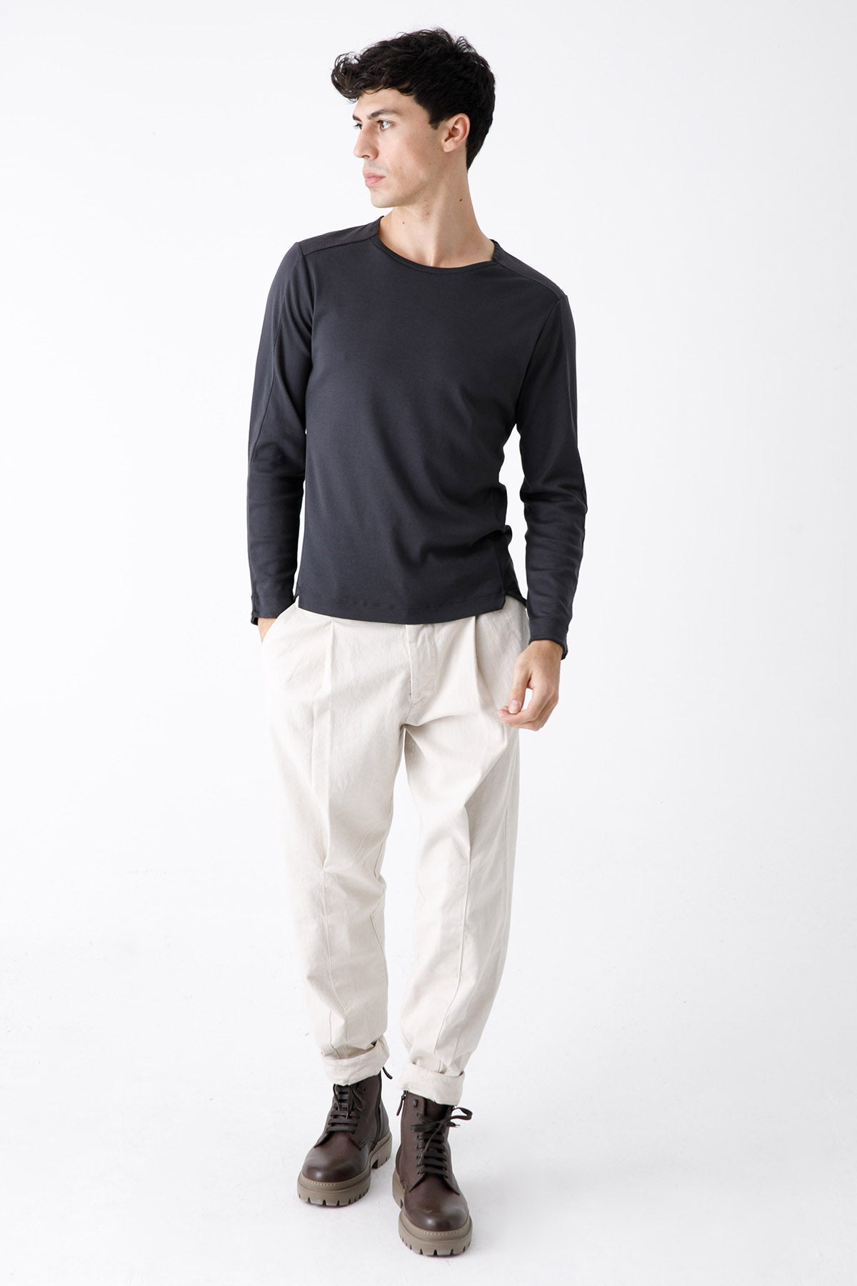 Transit Yuvarlak Yaka Uzun Kollu Streç T-shirt-Libas Trendy Fashion Store