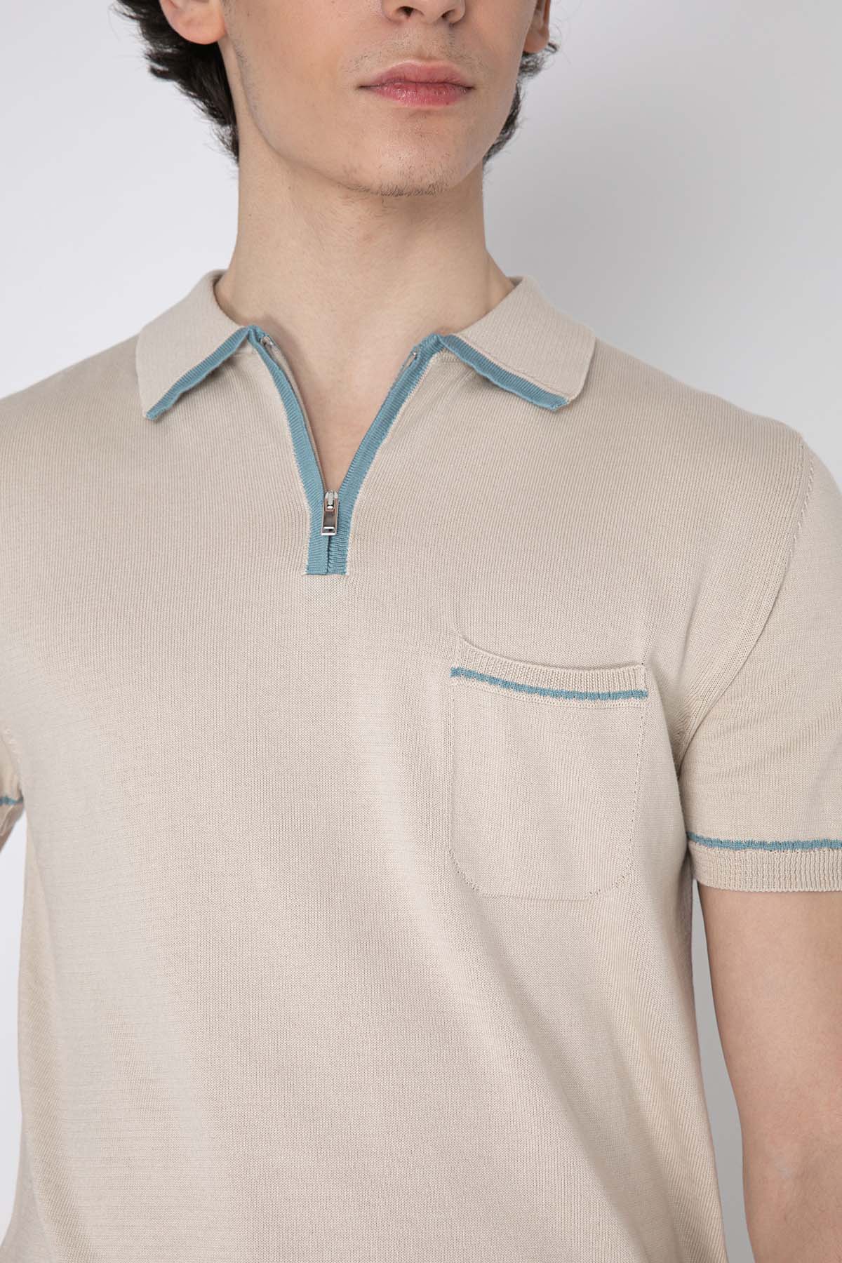 Manifattura Fermuarlı Polo Yaka Örme T-shirt-Libas Trendy Fashion Store