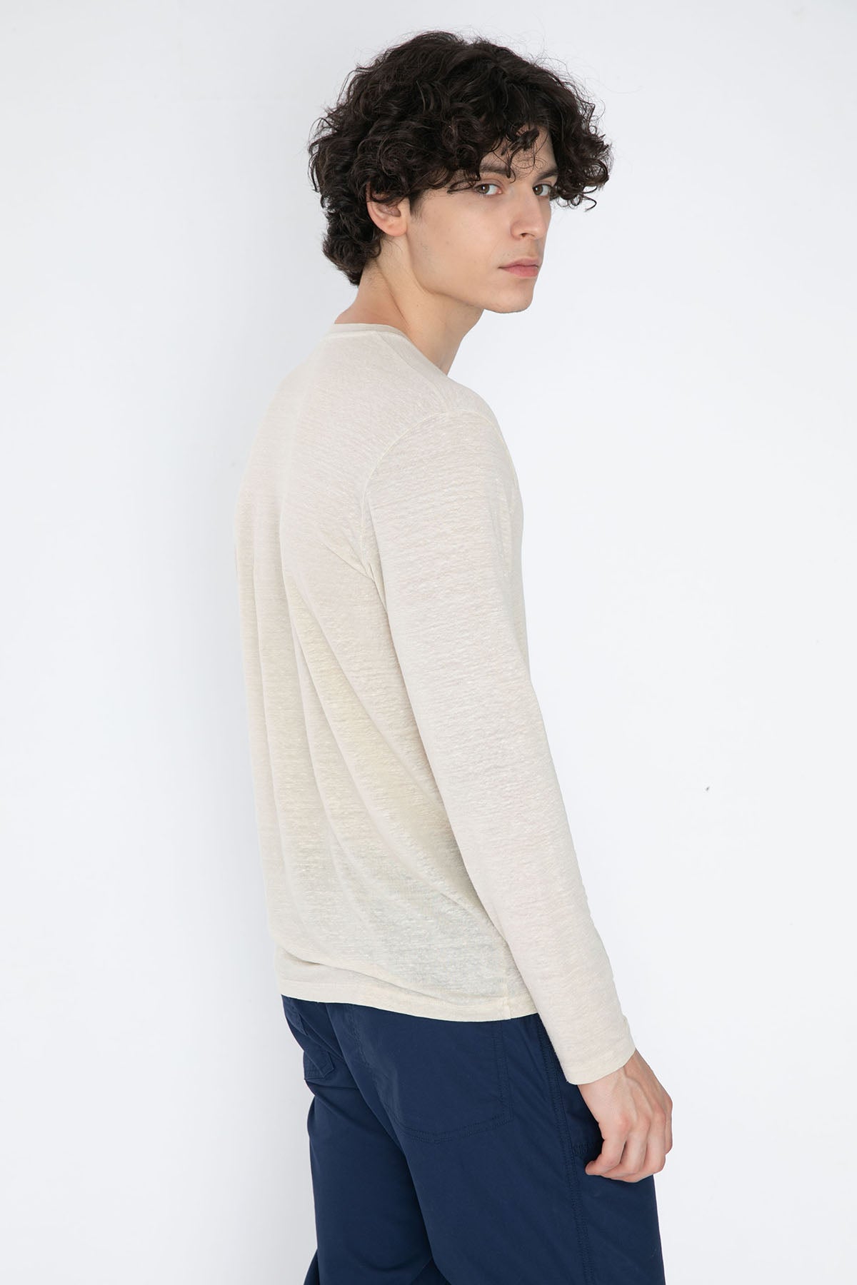 Manifattura Yuvarlak Yaka Streç Keten T-shirt-Libas Trendy Fashion Store