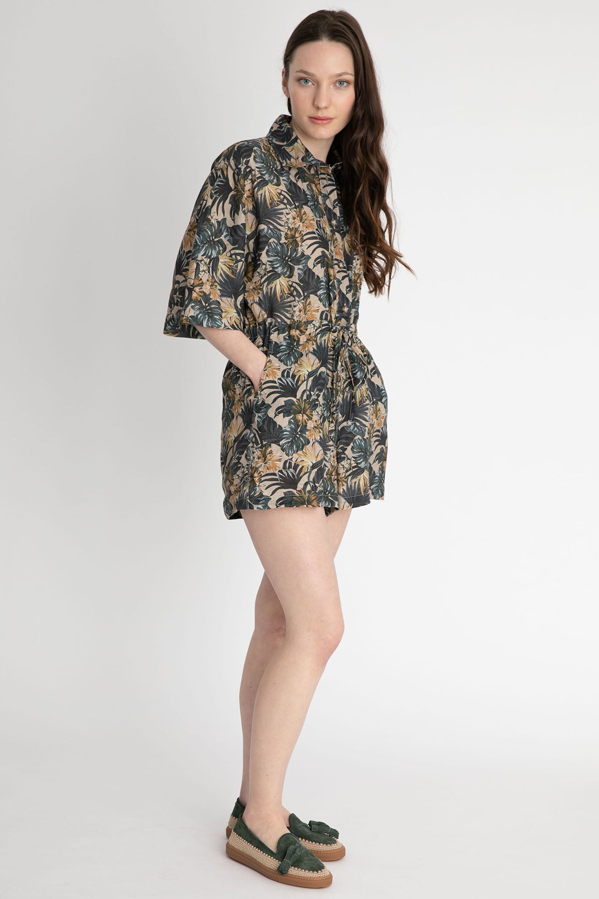 Liu Jo Belden Büzgülü Desenli Keten Tulum-Libas Trendy Fashion Store