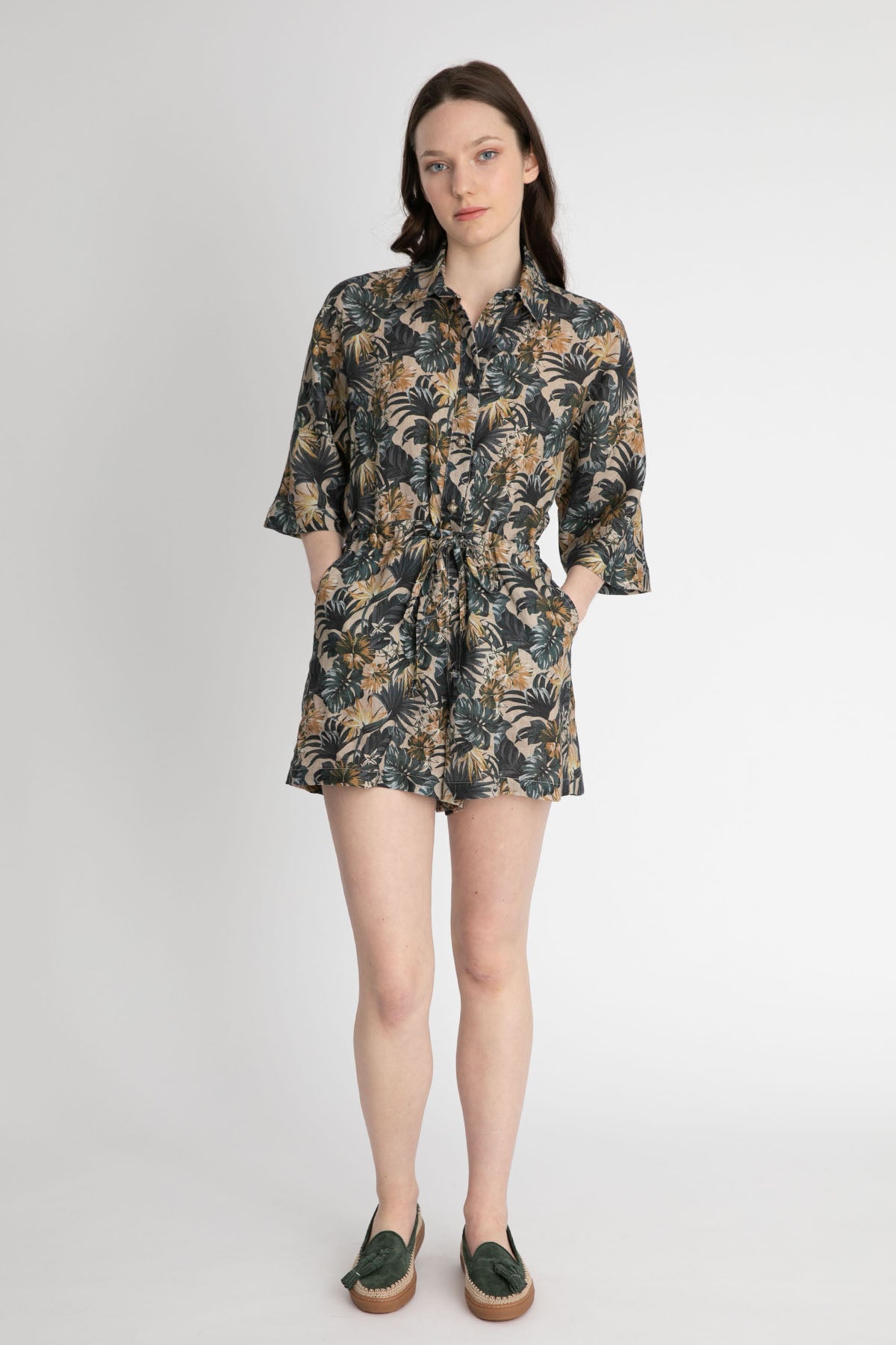 Liu Jo Belden Büzgülü Desenli Keten Tulum-Libas Trendy Fashion Store