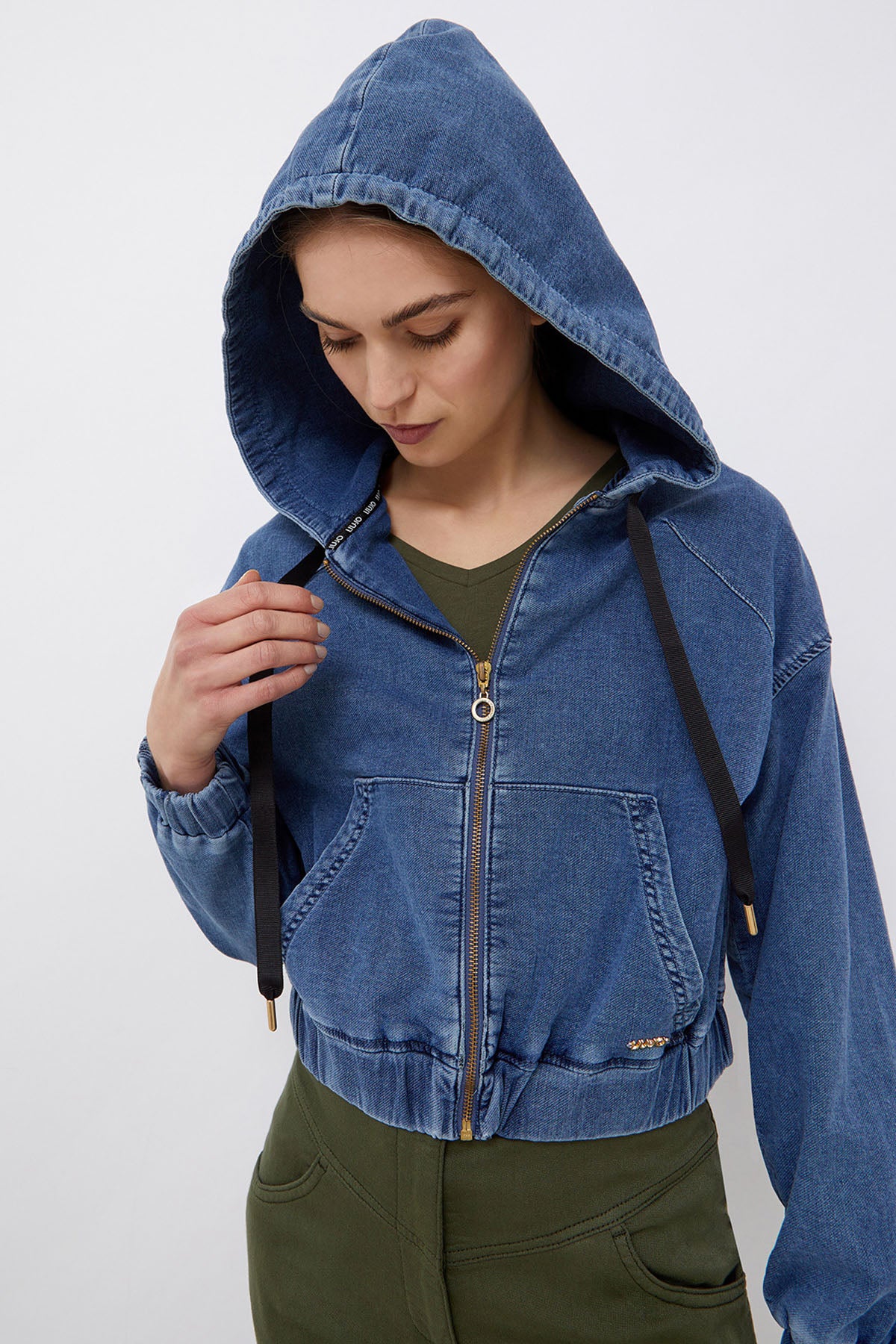 Liu Jo Geniş Kesim Kapüşonlu Denim Sweatshirt Ceket-Libas Trendy Fashion Store