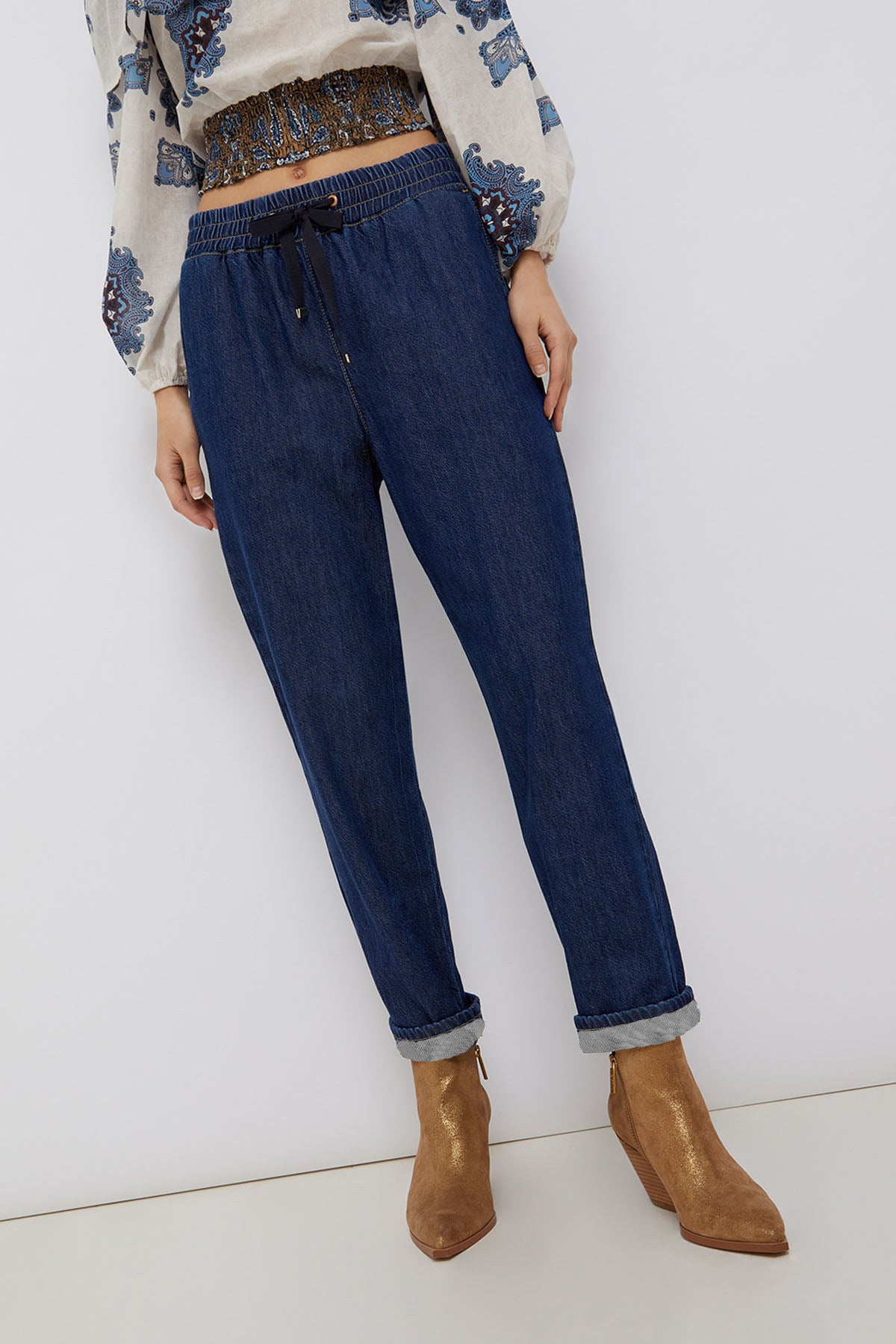 Liu Jo Boyfriend Beli Lastikli Yüksek Bel Denim Pantolon-Libas Trendy Fashion Store