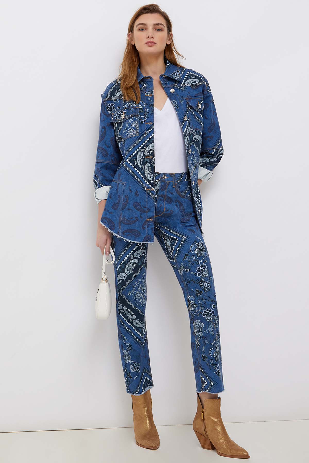 Liu Jo Şal Desenli Belden Kuşaklı Denim Gömlek Ceket-Libas Trendy Fashion Store