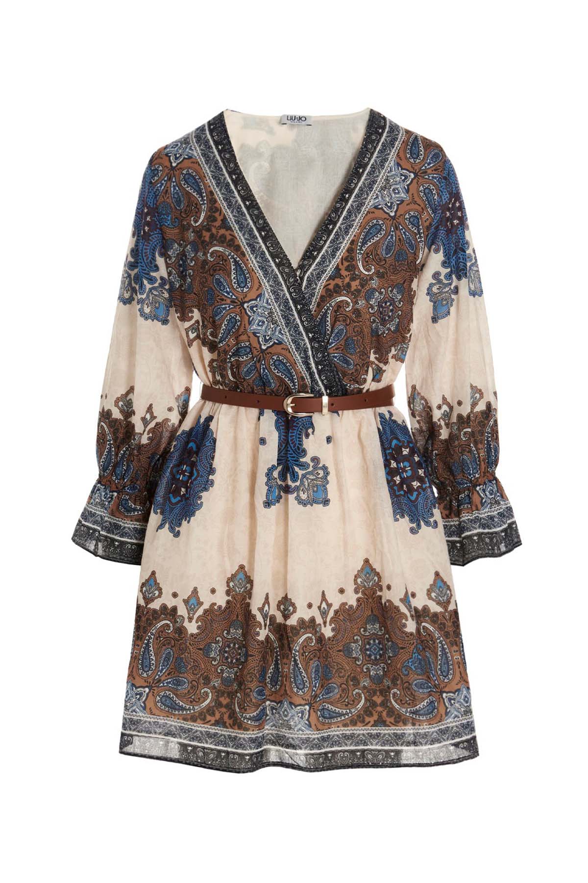 Liu Jo Şal Desenli Kemerli Mini Elbise-Libas Trendy Fashion Store