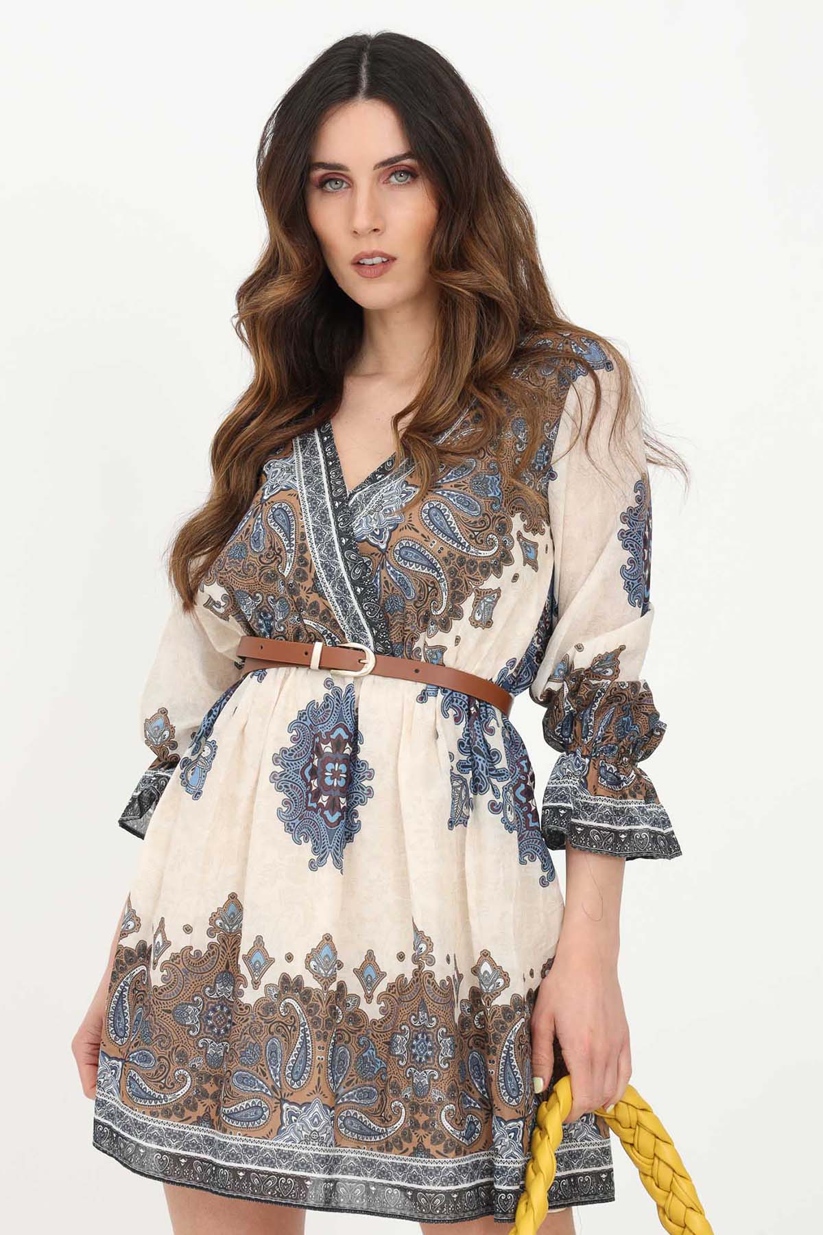 Liu Jo Şal Desenli Kemerli Mini Elbise-Libas Trendy Fashion Store