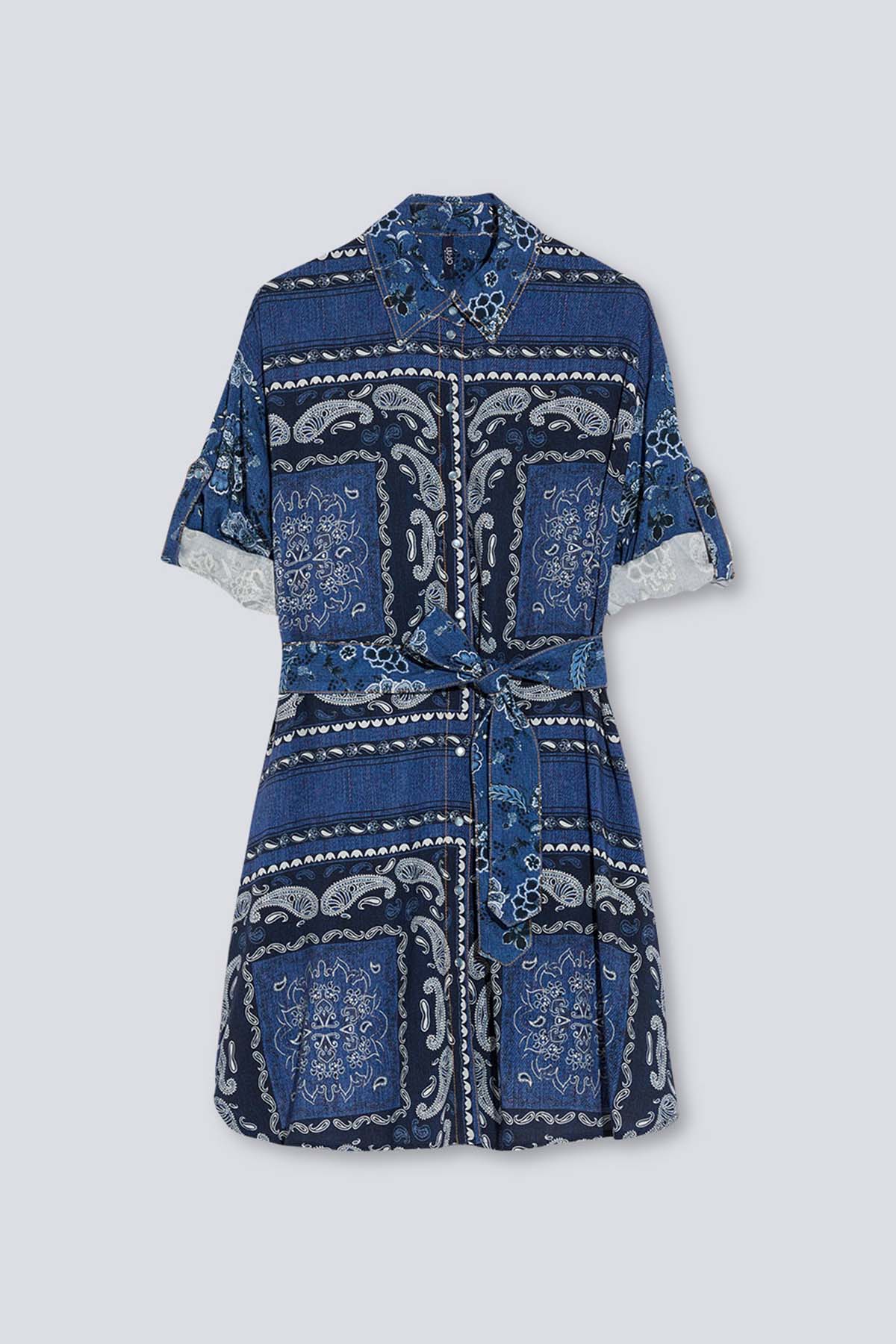 Liu Jo Belden Kuşaklı Şal Desenli Gömlek Elbise-Libas Trendy Fashion Store