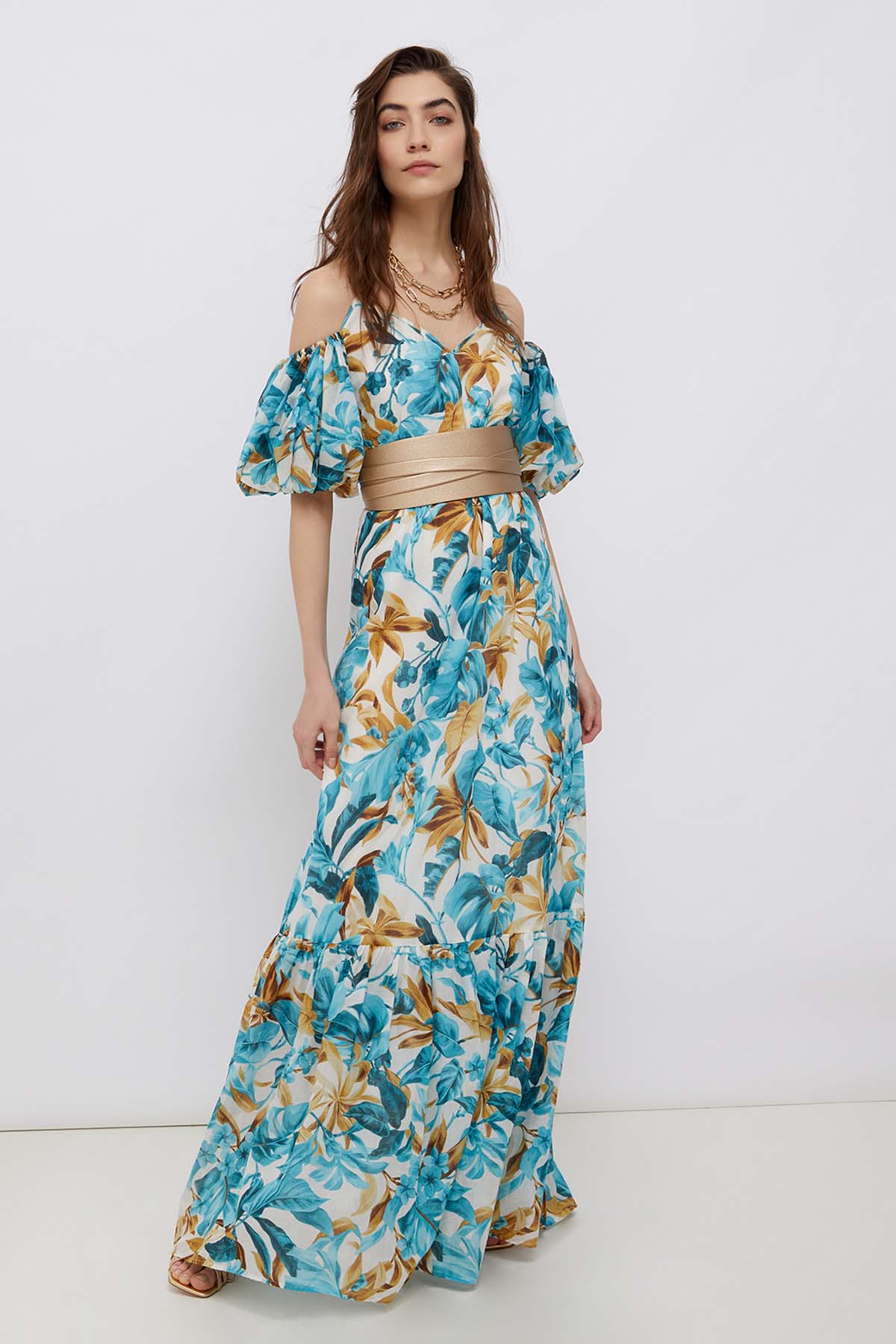 Liu Jo İp Askılı Gigot Kollu Maxi Elbise-Libas Trendy Fashion Store