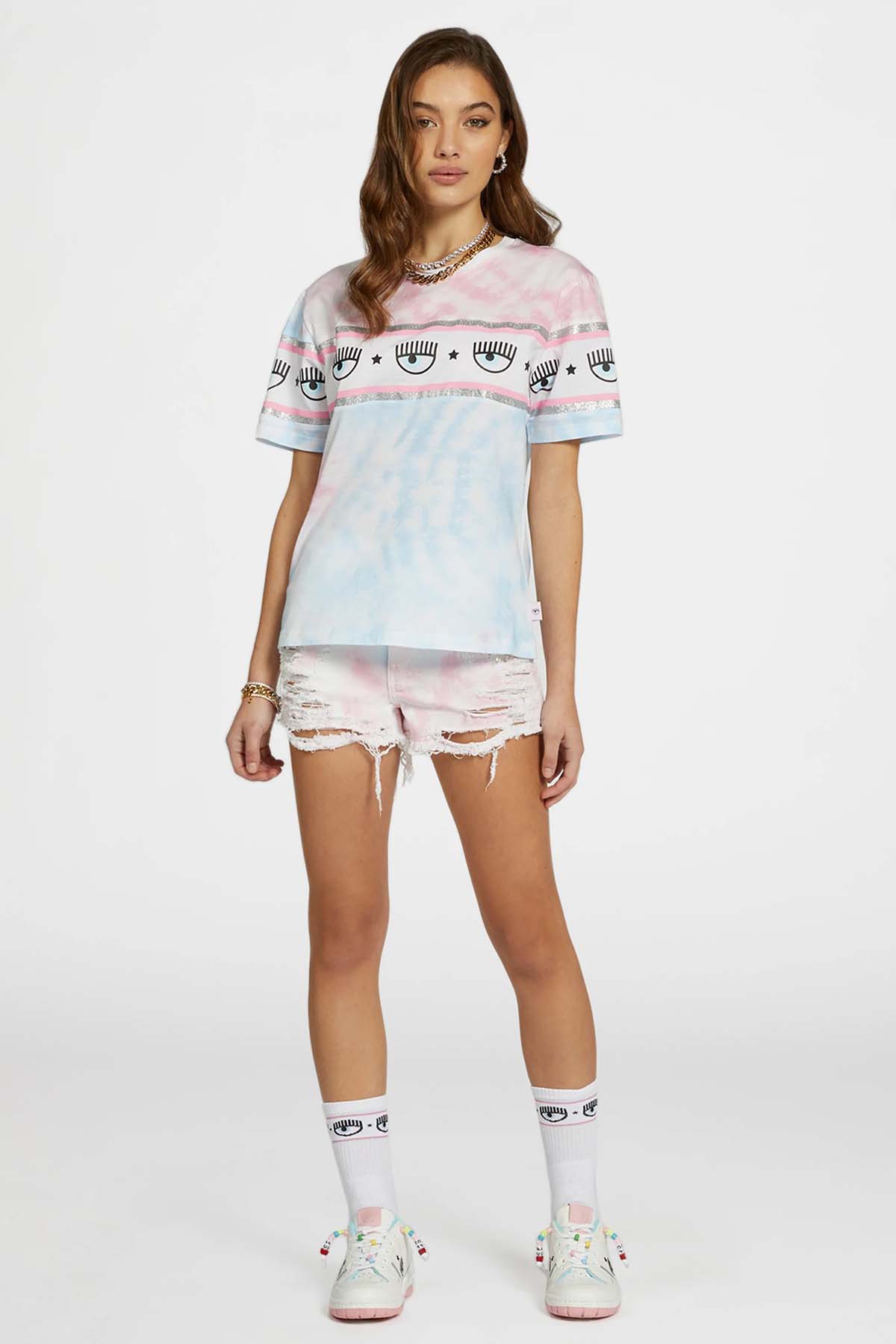 Chiara Ferragni Geniş Kesim Göz Logolu Batik T-shirt-Libas Trendy Fashion Store