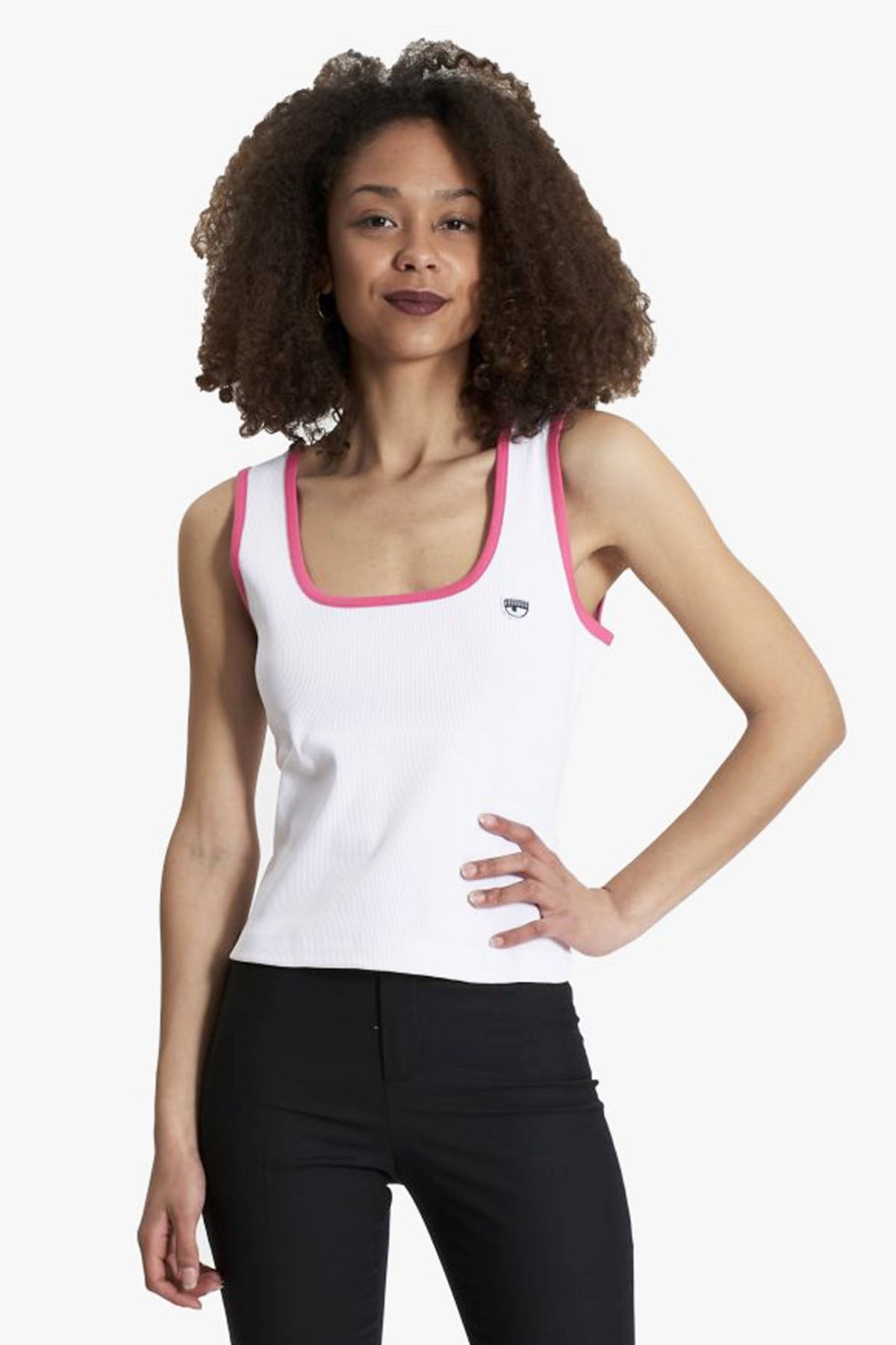 Chiara Ferragni Geniş Yuvarlak Yaka Kolsuz T-shirt-Libas Trendy Fashion Store