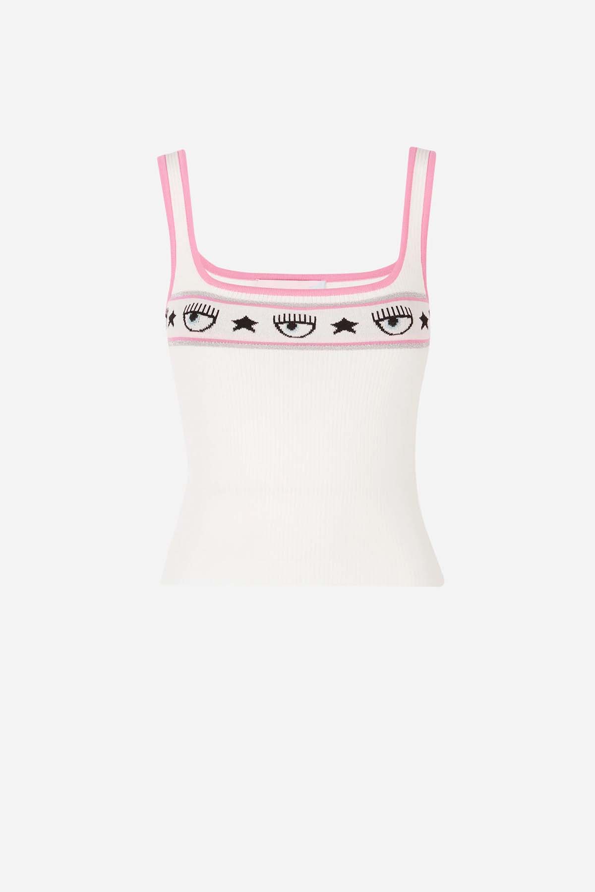 Chiara Ferragni Göz Logolu Örgü Askılı T-shirt-Libas Trendy Fashion Store