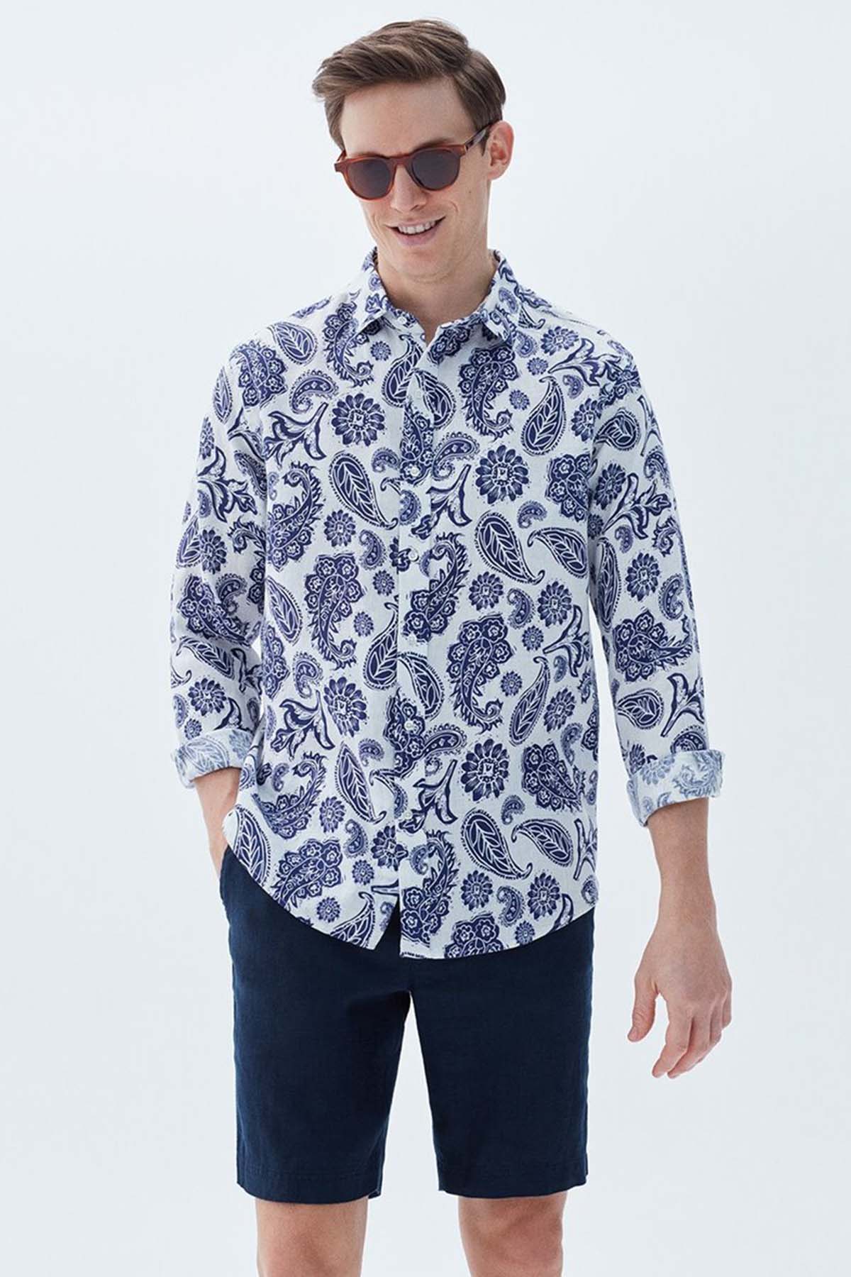 Bluemint Comfort Fit Luca Desenli Keten Gömlek-Libas Trendy Fashion Store