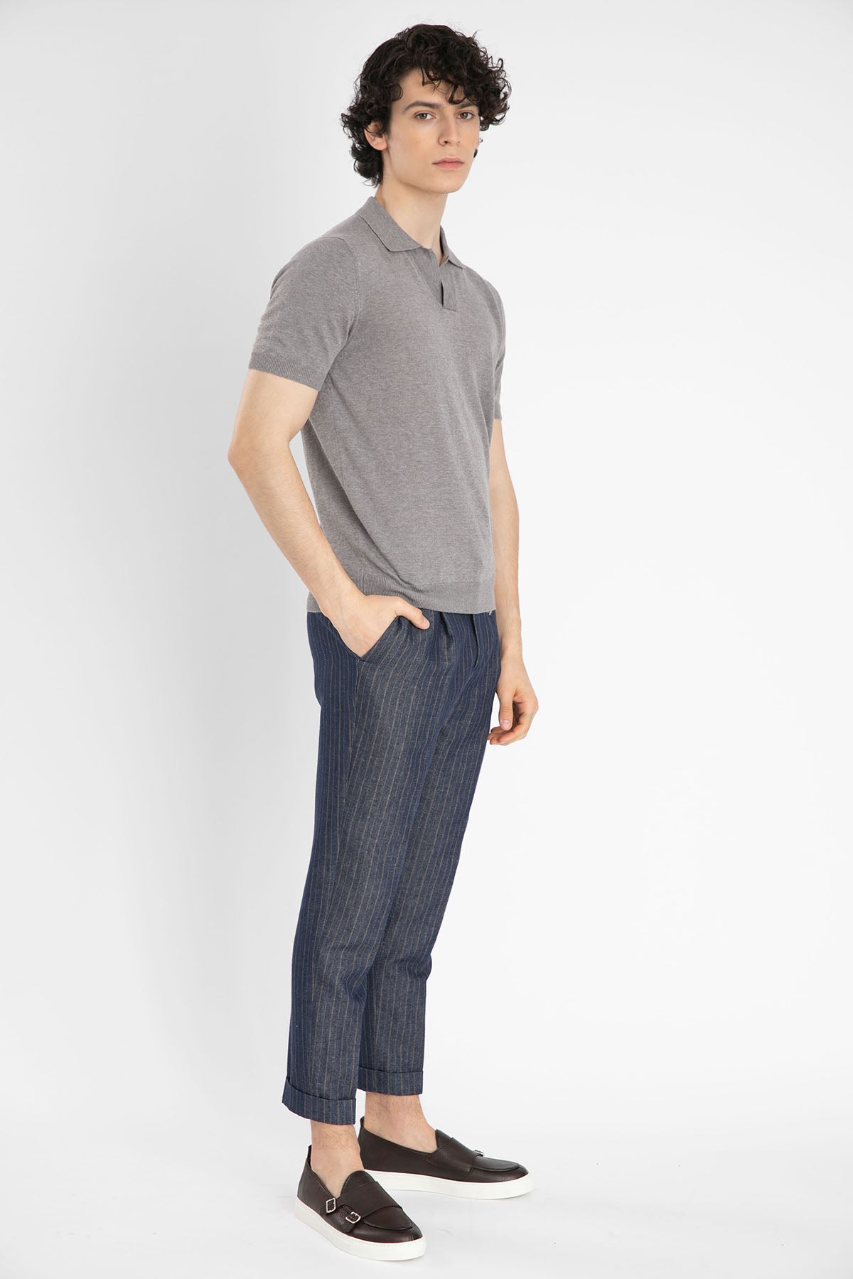 Gran Sasso Polo Yaka Keten Karışımlı Örme T-Shirt-Libas Trendy Fashion Store