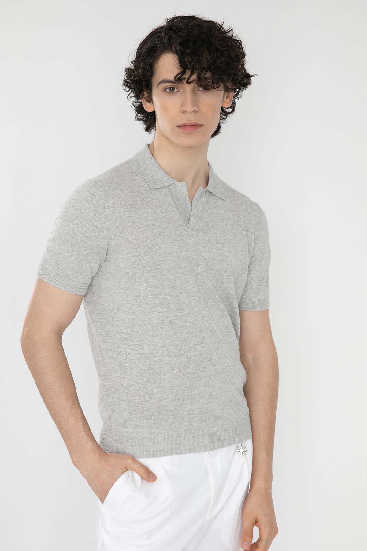 Gran Sasso Polo Yaka Keten Karışımlı Örme T-Shirt-Libas Trendy Fashion Store