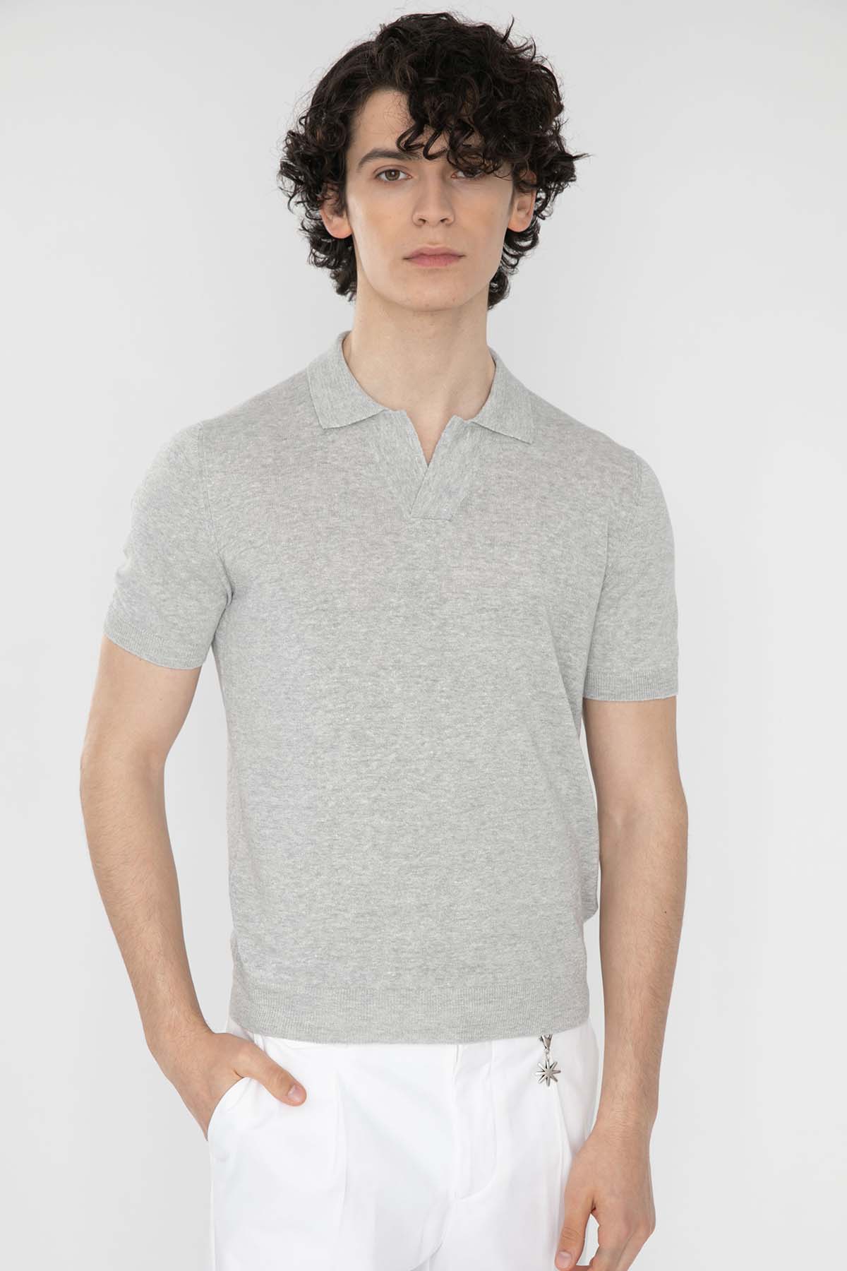 Gran Sasso Polo Yaka Keten Karışımlı Örme T-Shirt-Libas Trendy Fashion Store