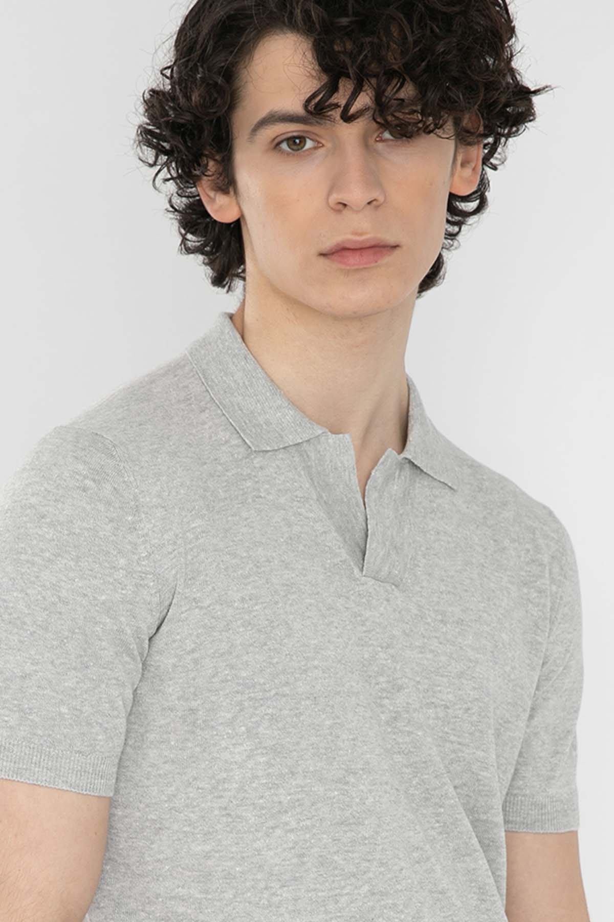 Gran Sasso Polo Yaka Keten Karışımlı Örme T-Shirt-Libas Trendy Fashion Store