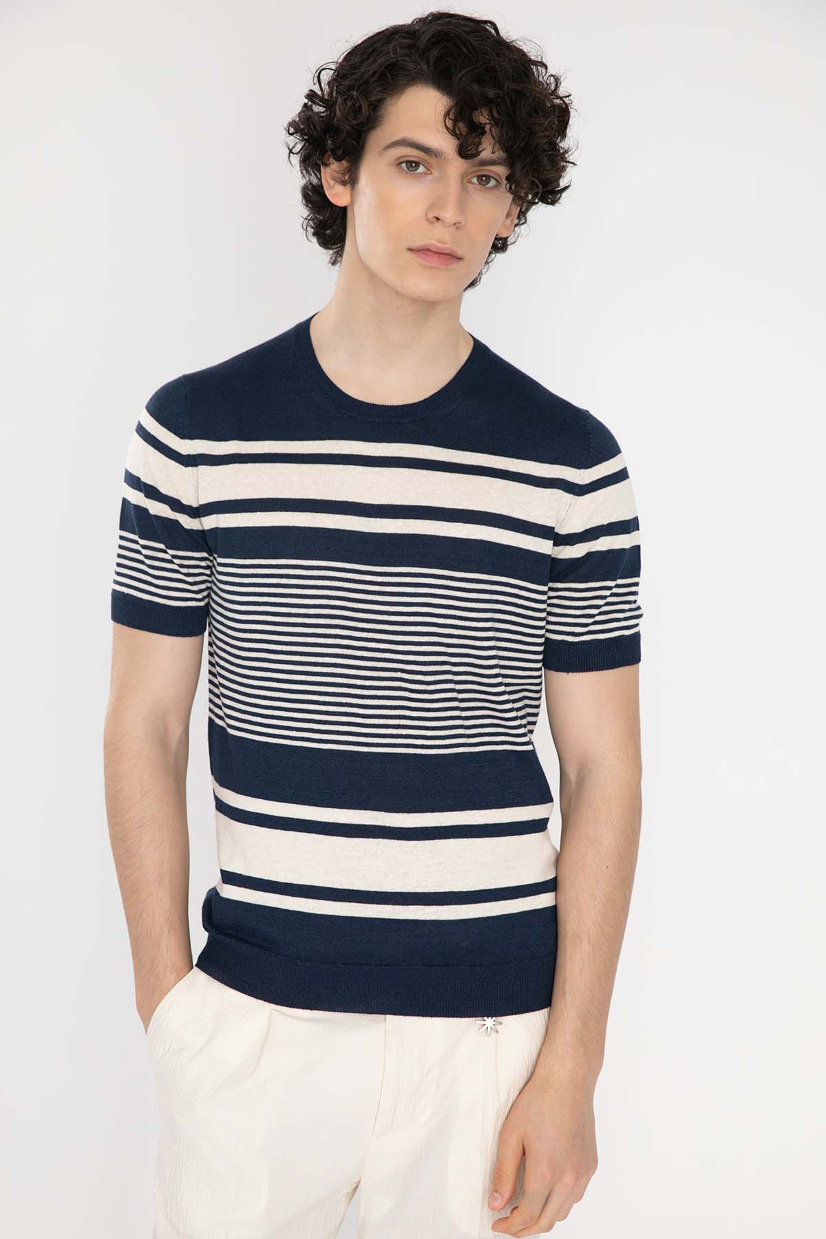 Gran Sasso Yuvarlak Yaka Keten Karışımlı Örme T-Shirt-Libas Trendy Fashion Store