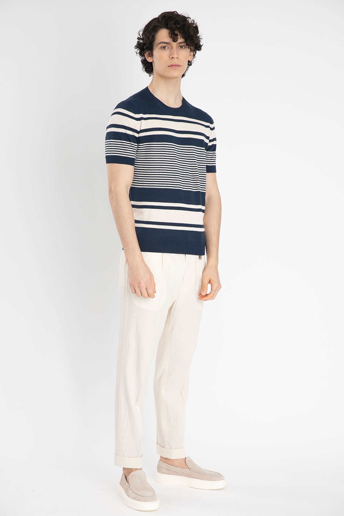 Gran Sasso Yuvarlak Yaka Keten Karışımlı Örme T-Shirt-Libas Trendy Fashion Store