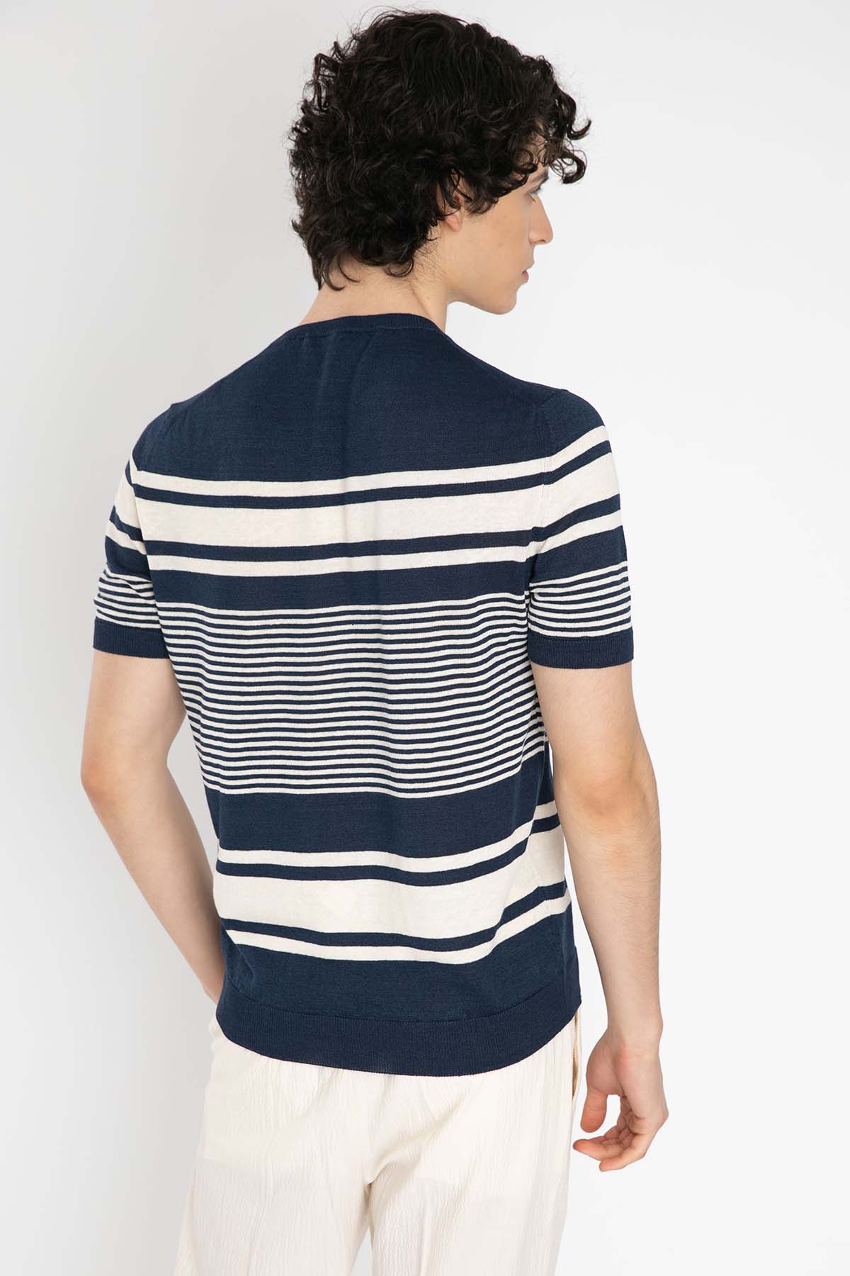 Gran Sasso Yuvarlak Yaka Keten Karışımlı Örme T-Shirt-Libas Trendy Fashion Store