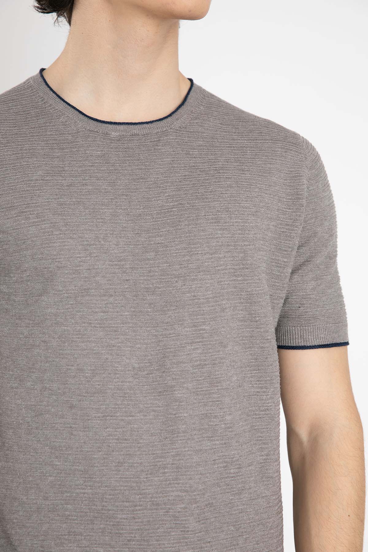 Gran Sasso Yuvarlak Yaka Keten Karışımlı Örme T-Shirt-Libas Trendy Fashion Store