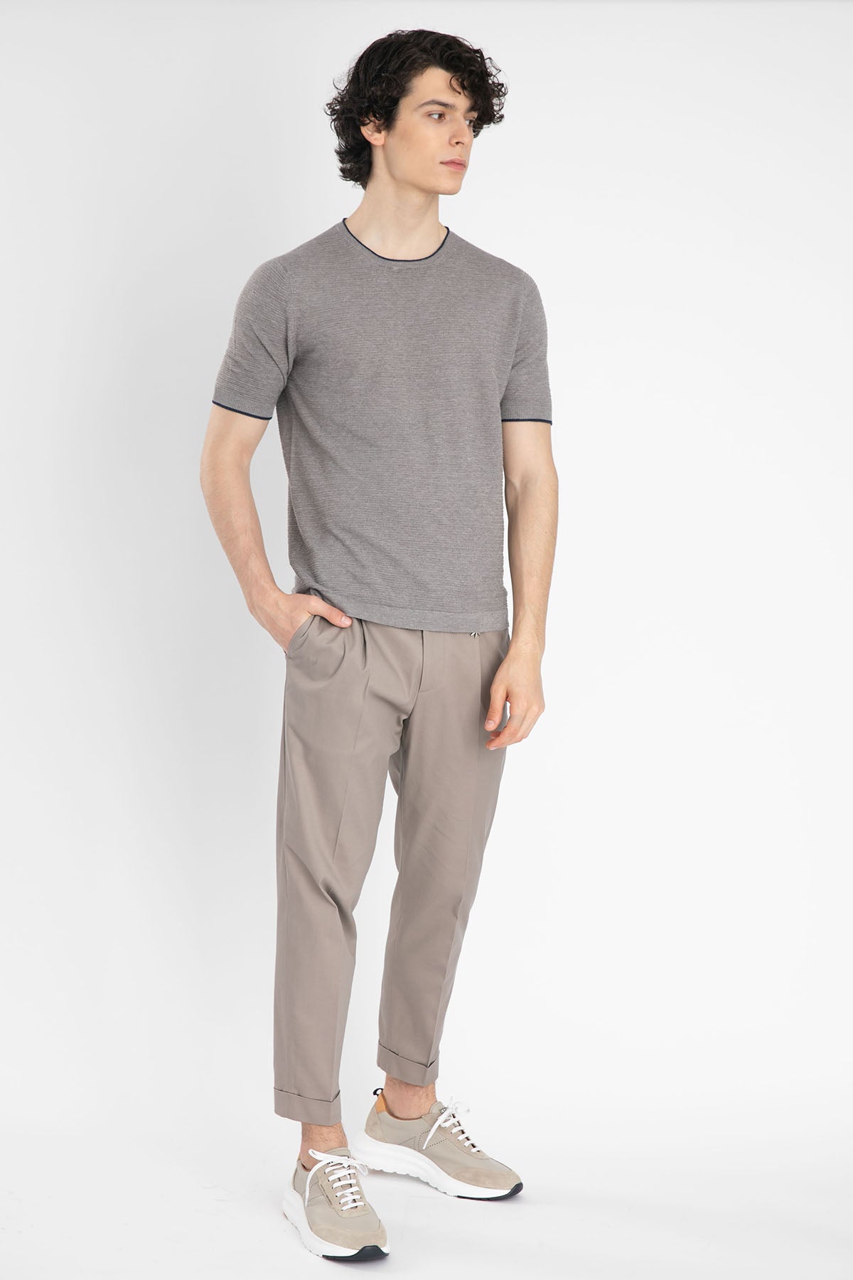 Gran Sasso Yuvarlak Yaka Keten Karışımlı Örme T-Shirt-Libas Trendy Fashion Store