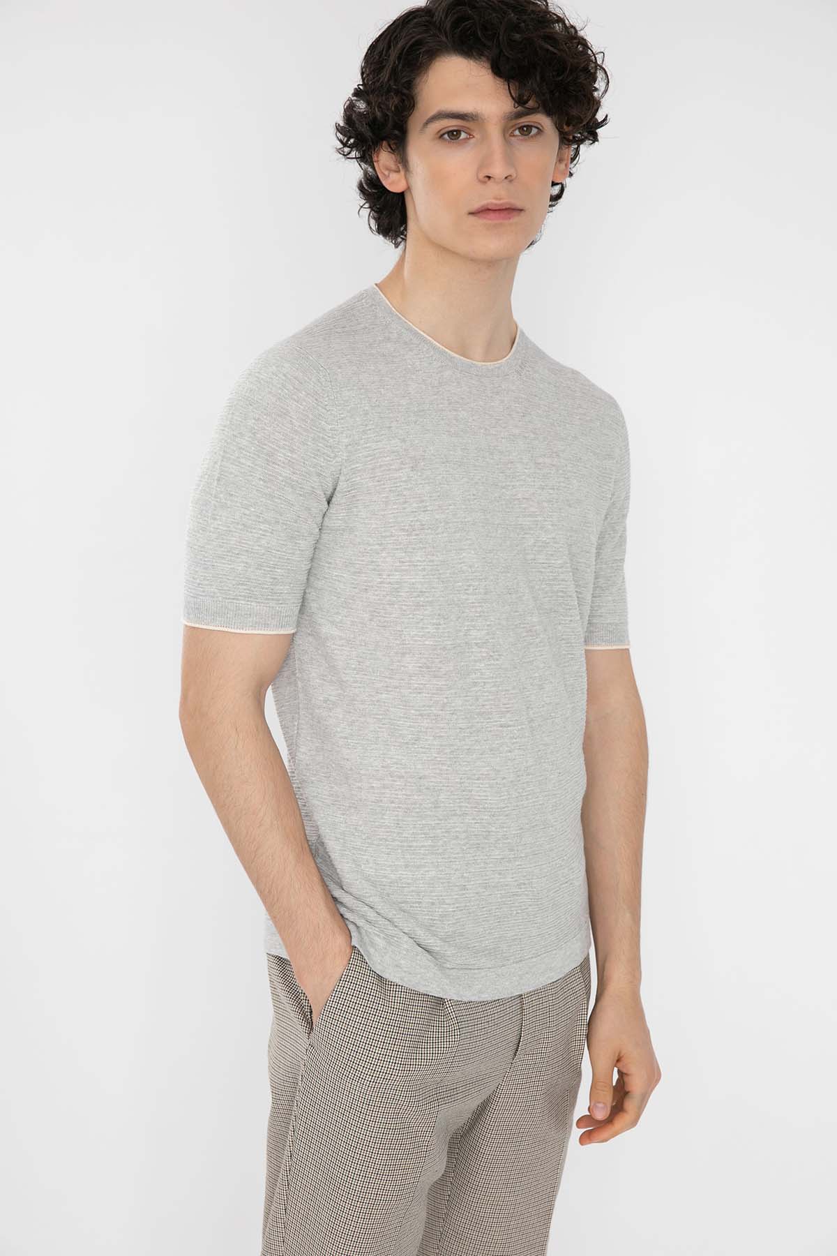 Gran Sasso Yuvarlak Yaka Keten Karışımlı Örme T-Shirt-Libas Trendy Fashion Store