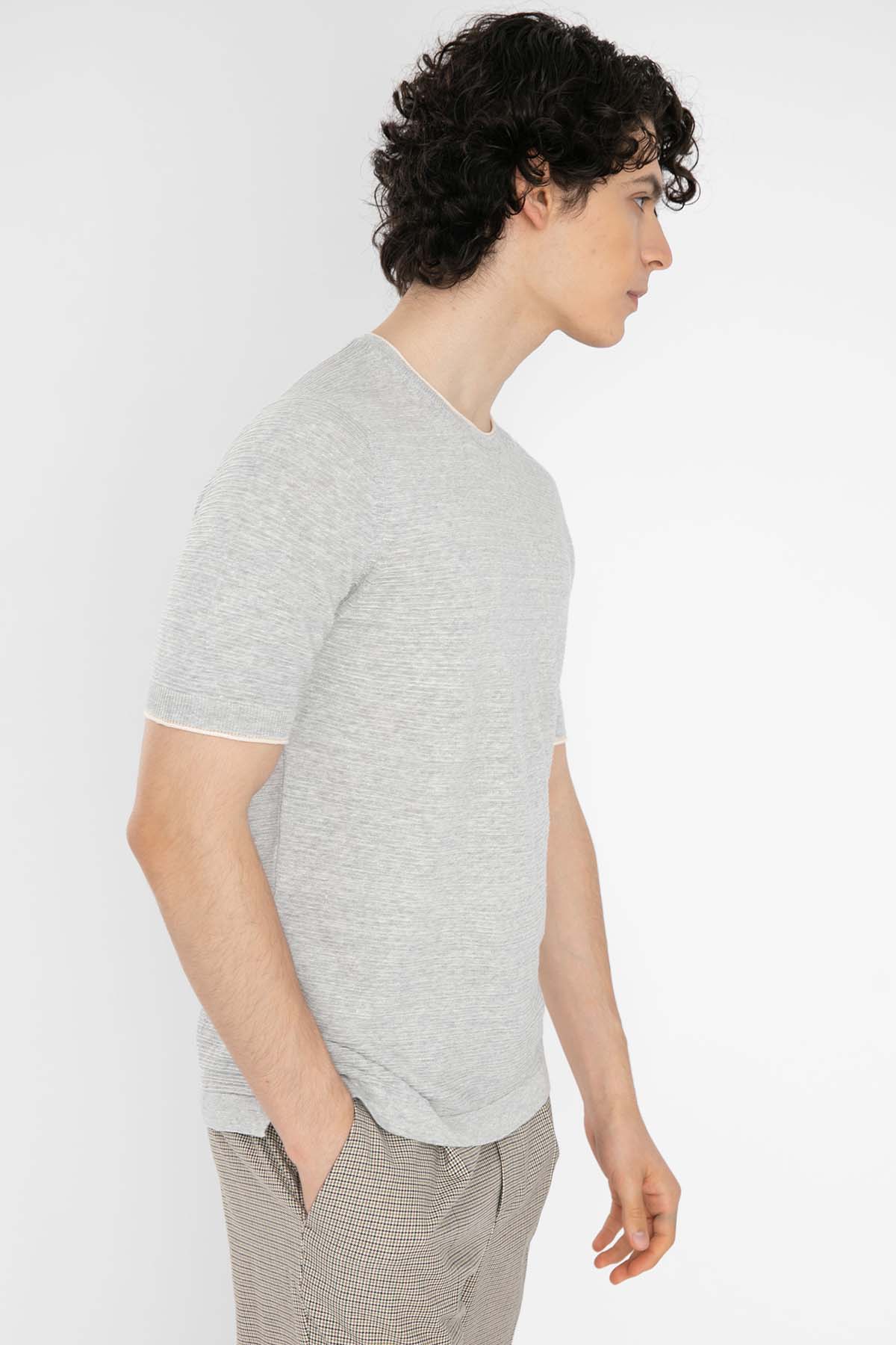 Gran Sasso Yuvarlak Yaka Keten Karışımlı Örme T-Shirt-Libas Trendy Fashion Store