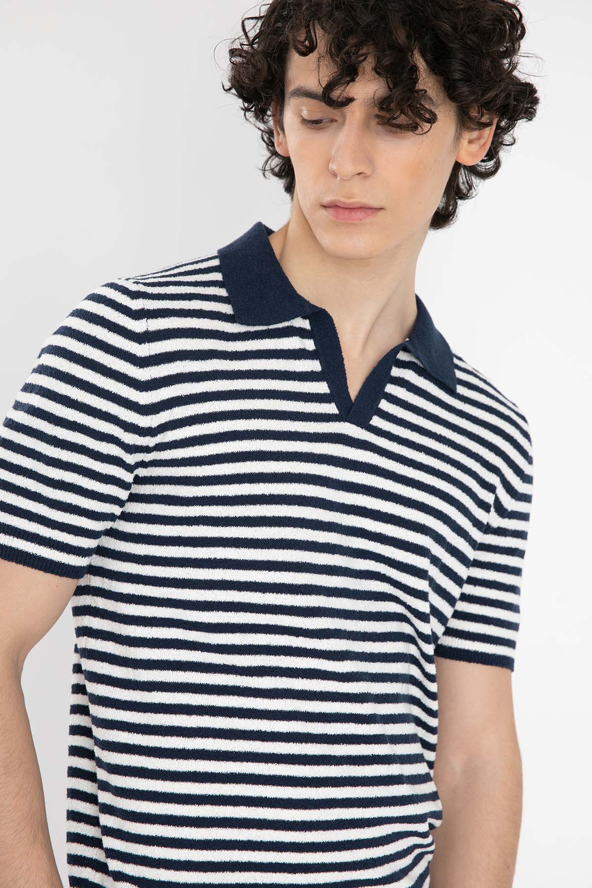 Gran Sasso Çizgili Polo Yaka Havlu T-Shirt-Libas Trendy Fashion Store